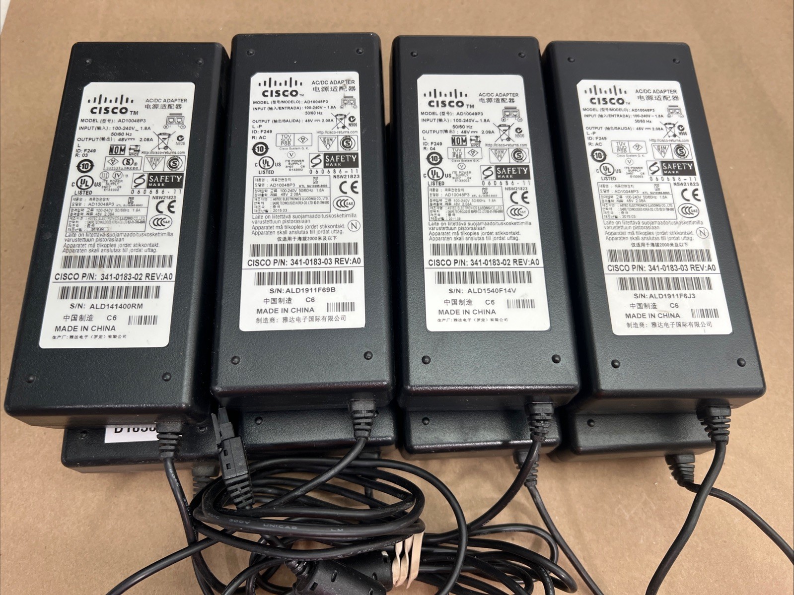 Lot of (8) Genuine Cisco AC/DC Power Adapter AD10048P3 48v 2.08A 341-0183-03
