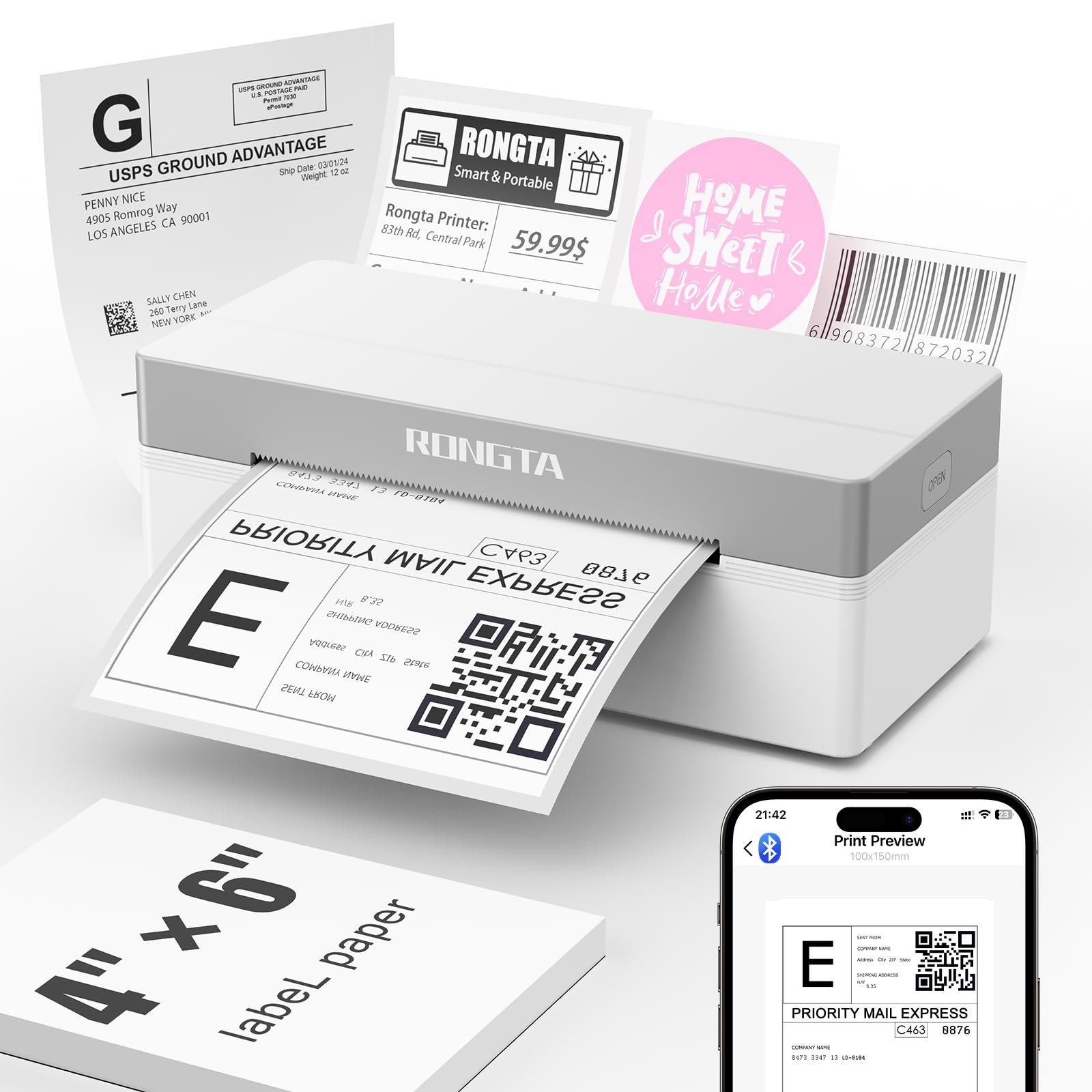 Shipping Thermal Label Printer, Bluetooth 4x6 Sticker Label Maker Wireless Sh...
