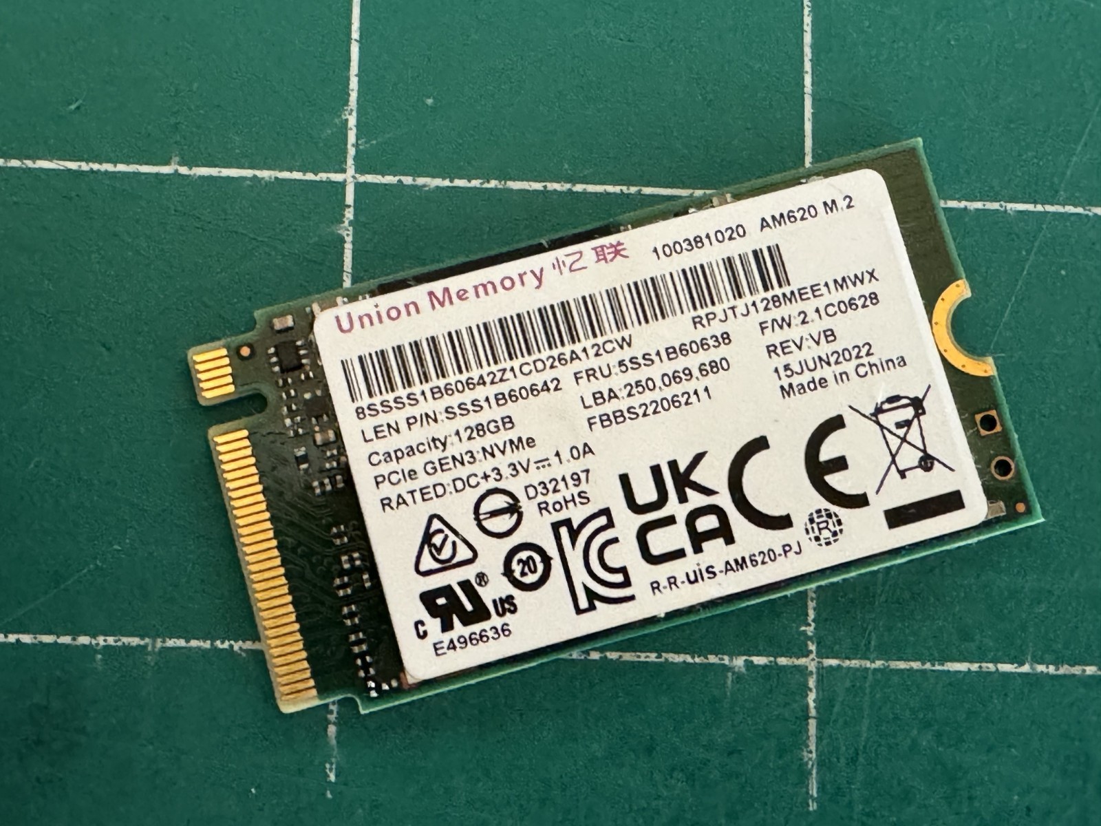 Union Memory AM620 256GB M.2 2242 Gen3 PCIe NVMe RPJTJ256MEE1OWX SSD