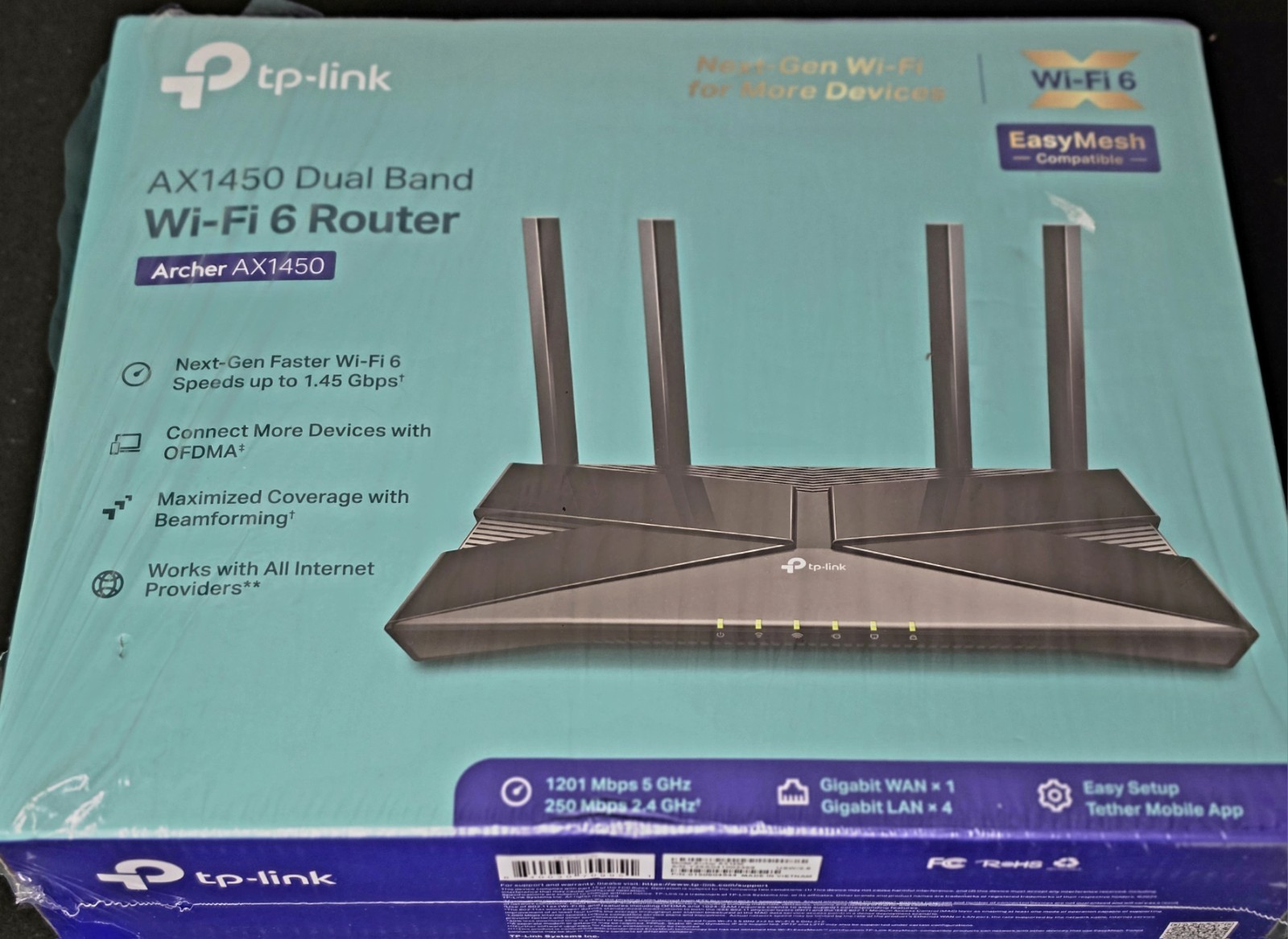 TP‑Link Archer AX1450 Dual Band Wi‑Fi 6 Router NEW Sealed But Torn
