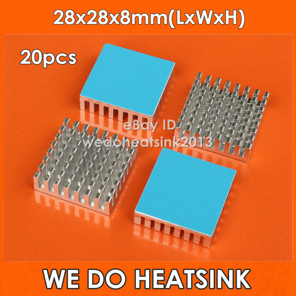 20pcs 28x28x8mm Aluminium Radiator Heatsink Cooler With Thermal Adhesive Pad