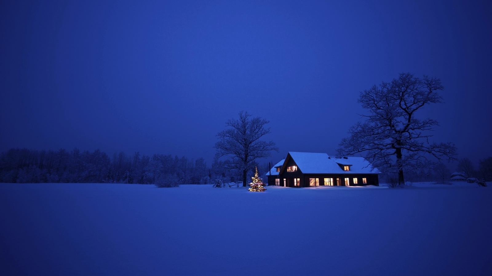 Landscape snow house trees night lights winter Custom Gaming Mat Desk