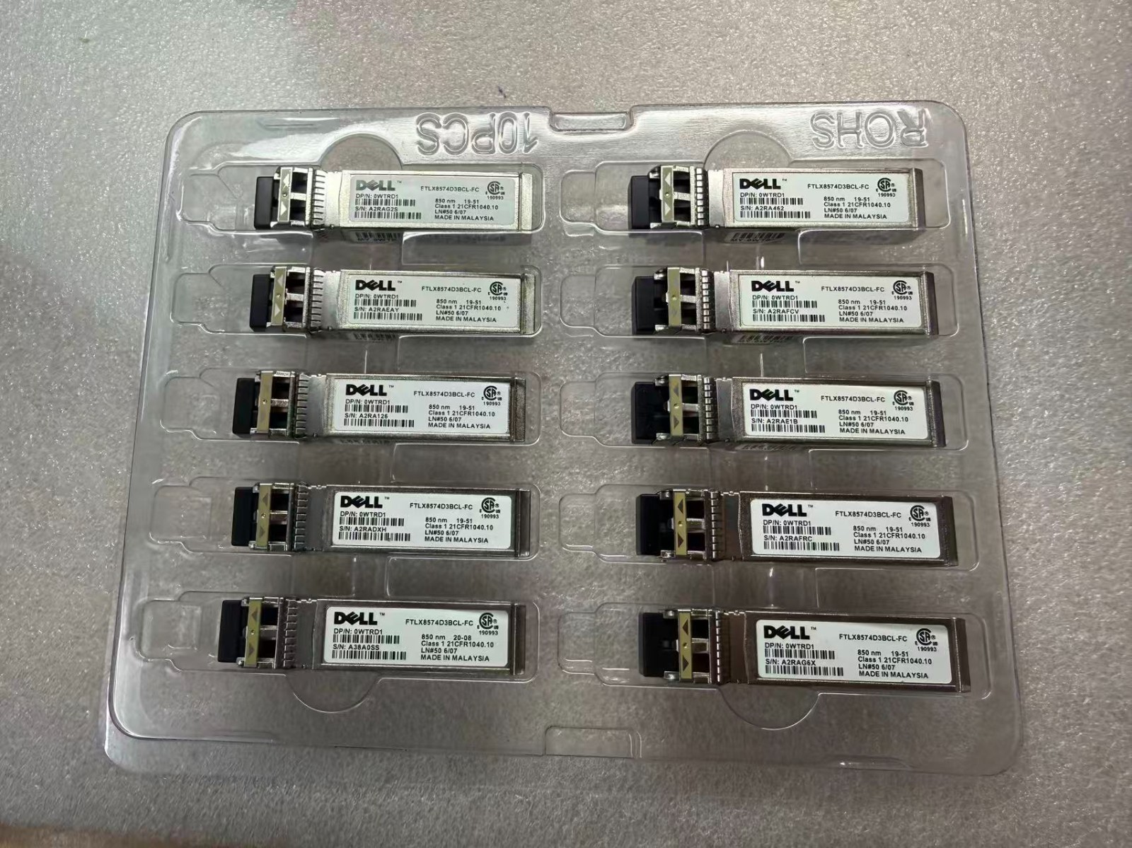 10Pcs Dell FTLX8574D3BCL-FC 0C5RNH 10G Multimode SFP+ SR Transceiver Original