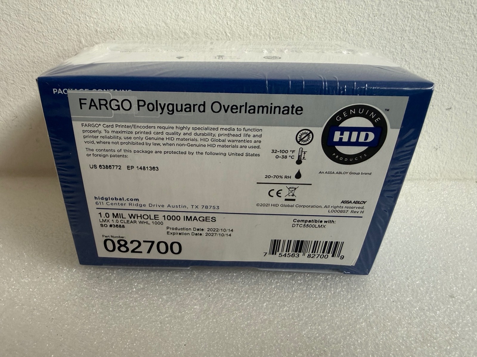 HID Fargo 082700 Polyguard Overlaminate 82700 1.0 Mil 1000 Images DTC5500LMX