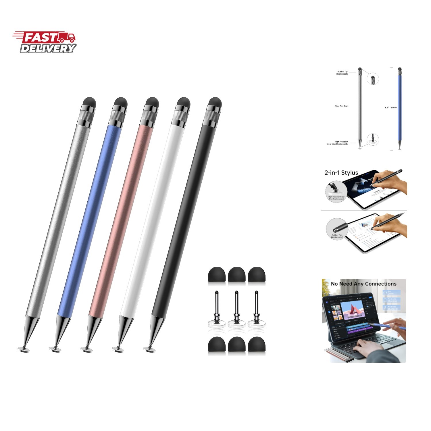 Stylus 5 Pcs, 2-in-1 Stylus Pen for Touch Screen, High Precision and Sensitiv...
