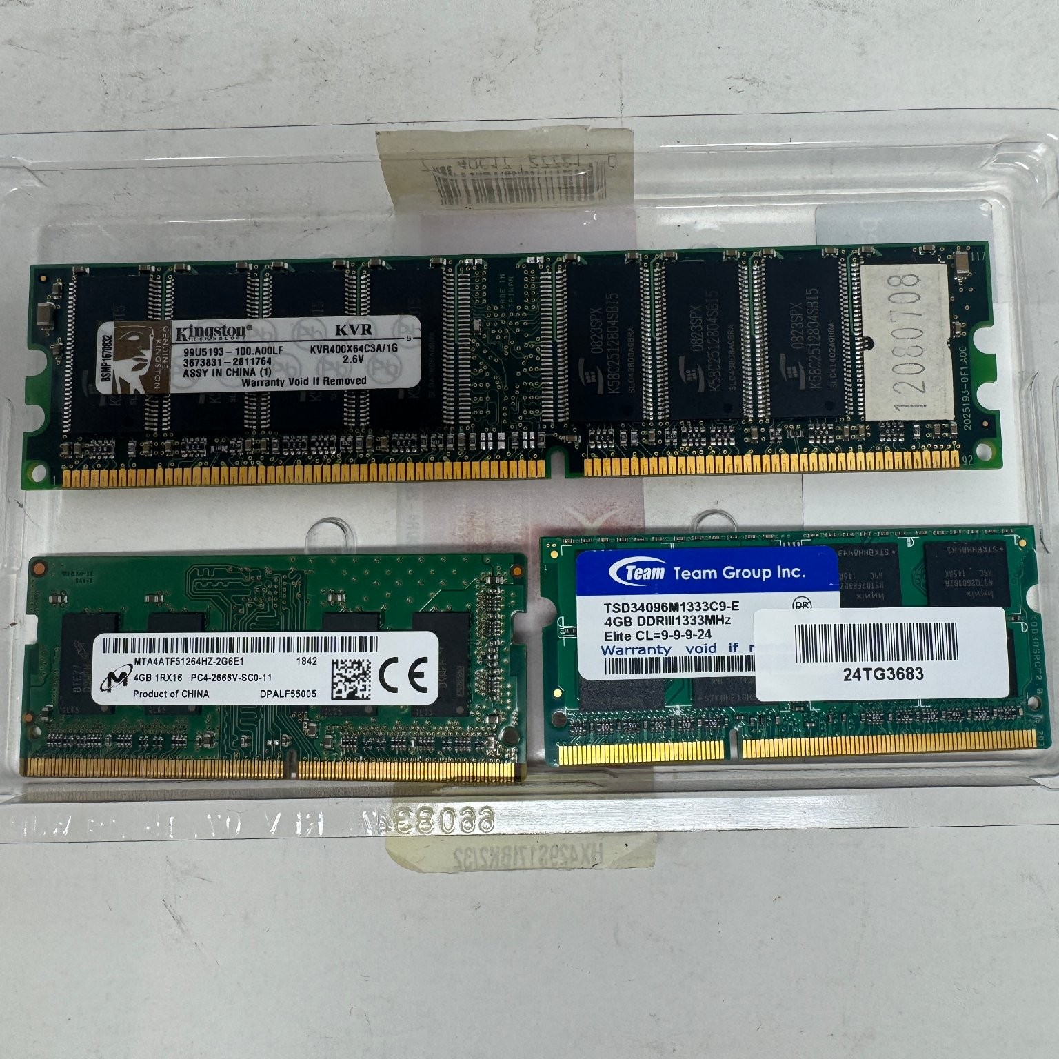 Kingston DDR, Micron DDR4, Teamgroup DDR3 RAM Lot - 1GB, 4GB, 4GB Modules