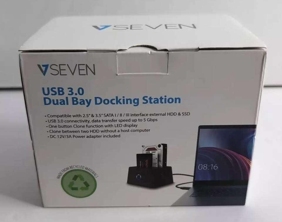 NEW VSEVEN USB 3.0 Dual Bay Docking Station 2.5" & 3.5” SATA BUDBDS-BLK