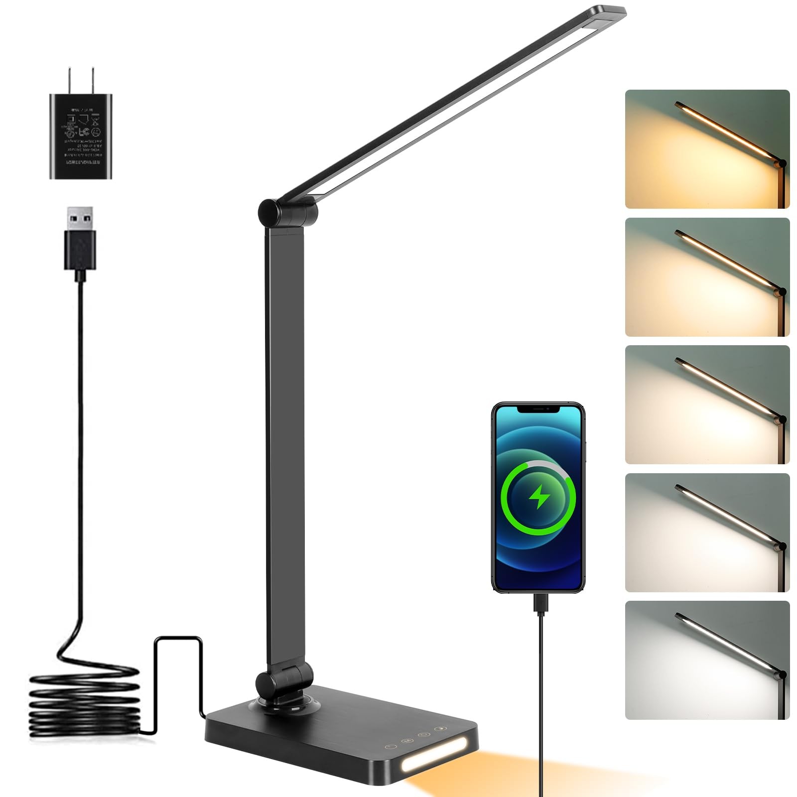 LED Desk Lamp with USB Ports,Touch Lamps Touch Control Lamp, Black