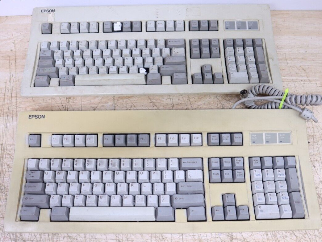Used Vintage Pair Epson Q203A Wired 5-Pin DIN Computer Terminal Keyboards *Parts