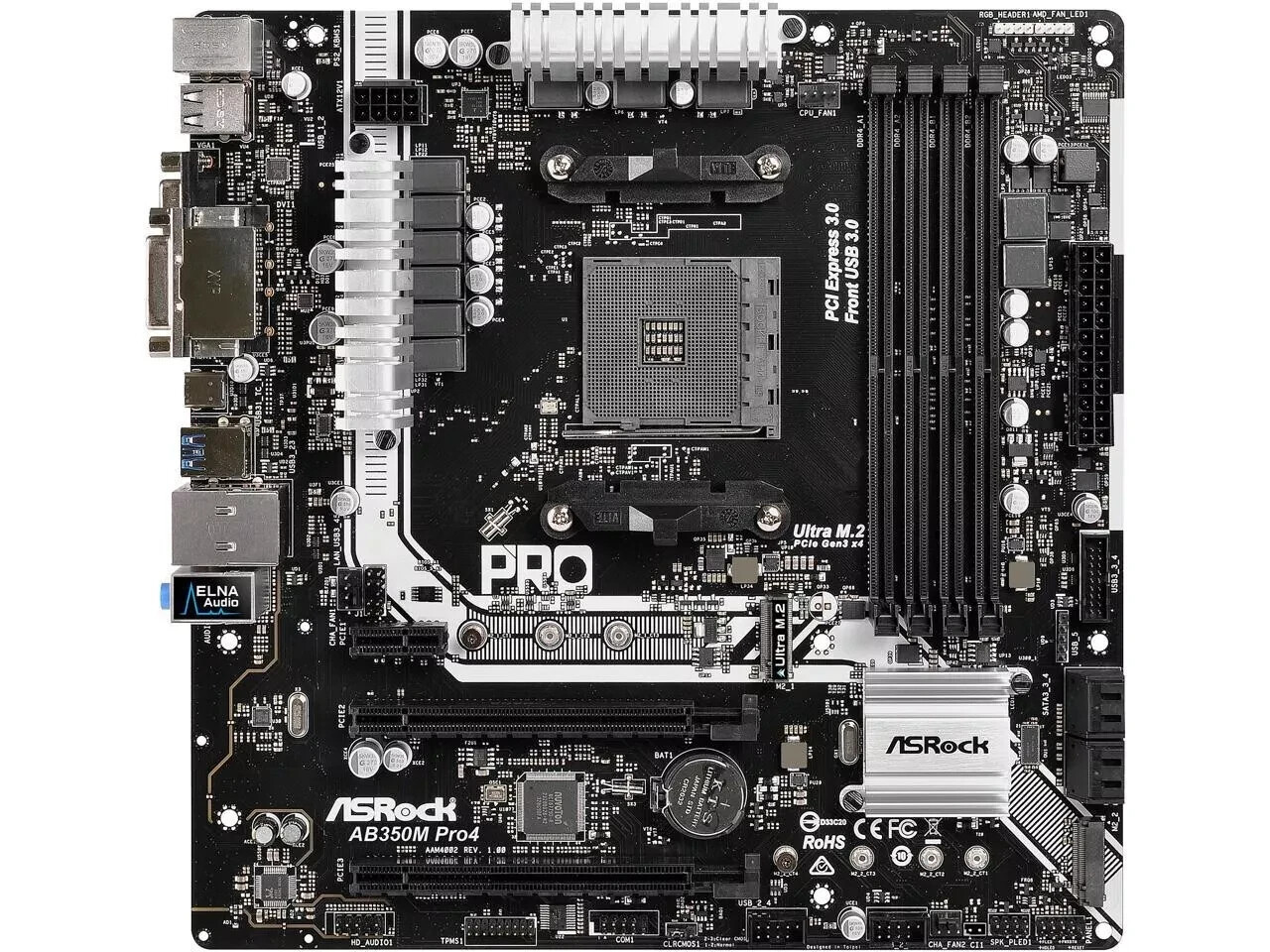 ASRock AB350M Pro4 AM4 AMD Promontory B350 Micro ATX AMD Motherboard
