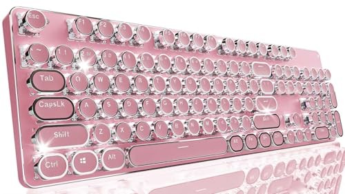  EWEADN TK950 Typewriter Keyboard Wireless Mechanical Keyboard, 104 Keys Pink