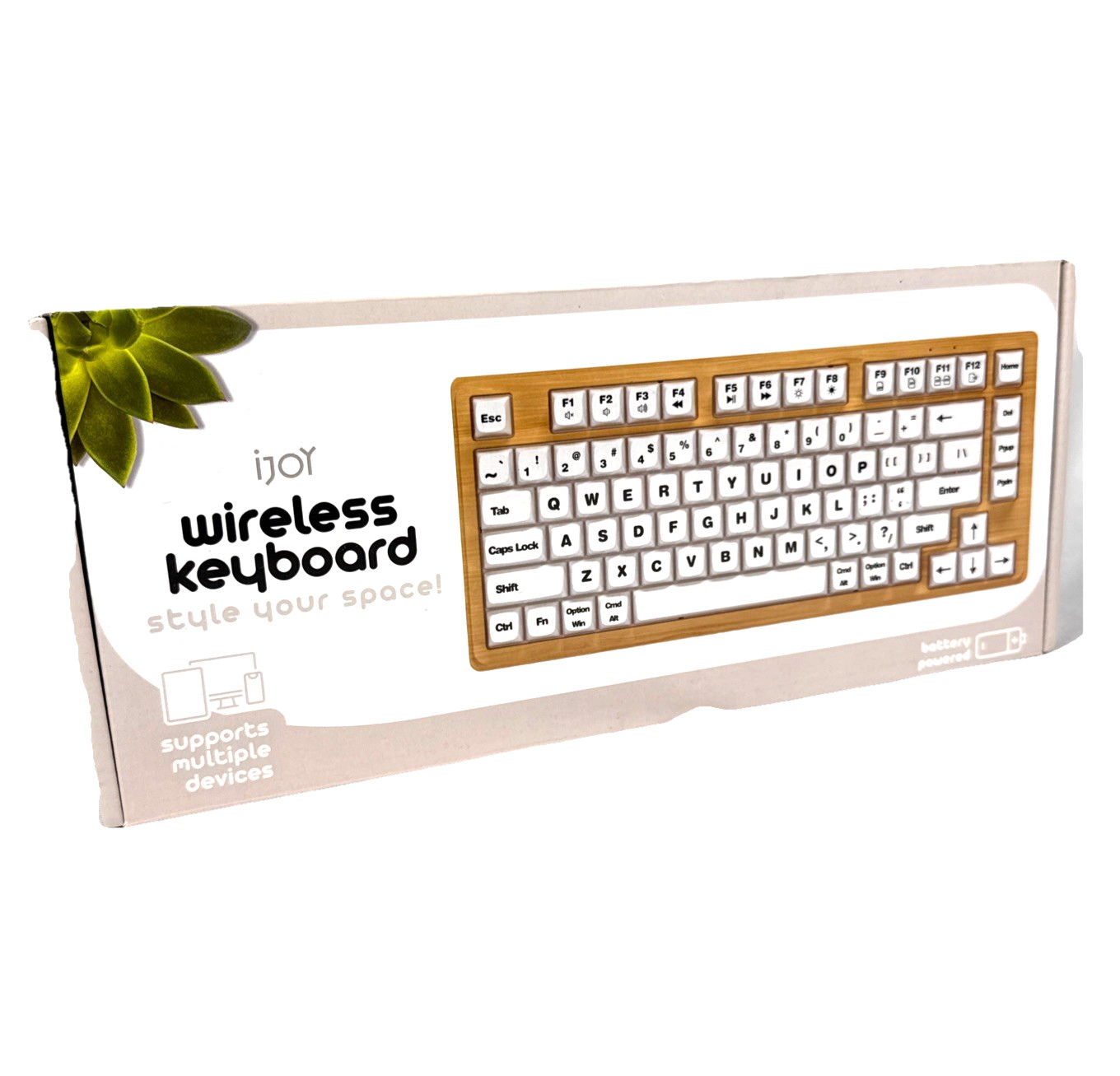 iJoy Wireless Wooden Keyboard, Wavy Wooden Style Short Keyboard- New in Open Box