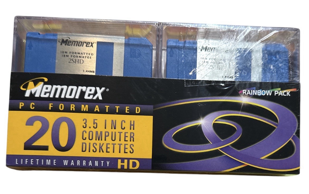 20 New Memorex PC Formatted 3.5 inch Computer Diskettes Rainbow Pack