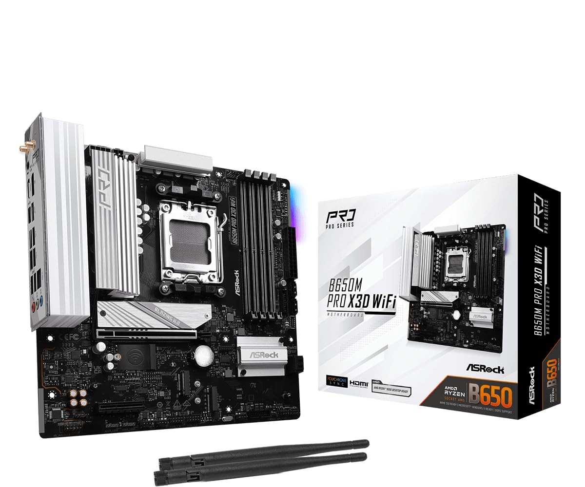ASRock B650M Pro X3D WiFi 6E AMD AM5 Micro-ATX Motherboard, Supports Ryzen...