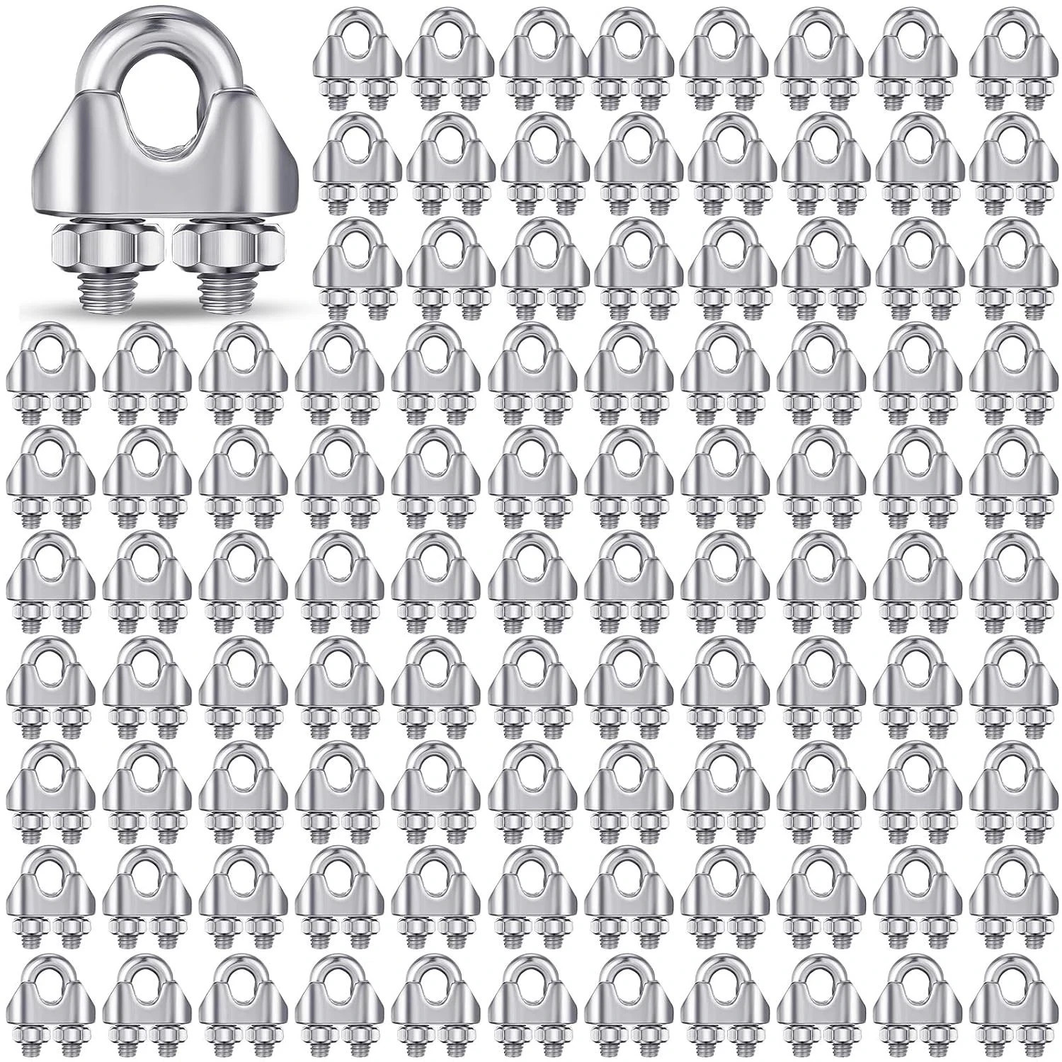 100 Pcs 1/8 Inch M3 Stainless Steel Cable Wire Rope Clamps U Bolt Saddle