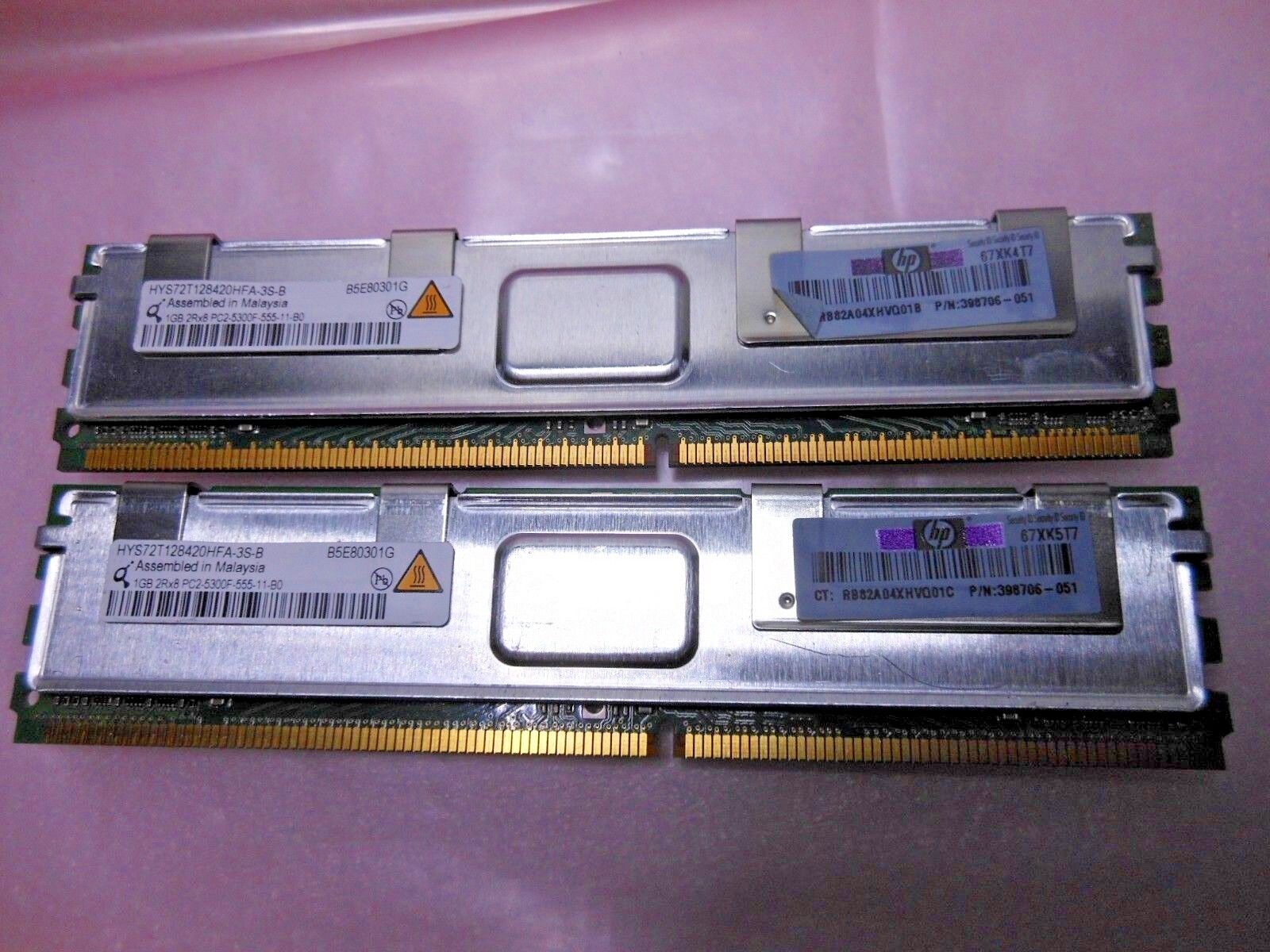 Lot of 2 Qimonda/HP 1Gb PC2-5300F DDR2-667 DIMM HYS72T128420HFA-3S-B/398706-051