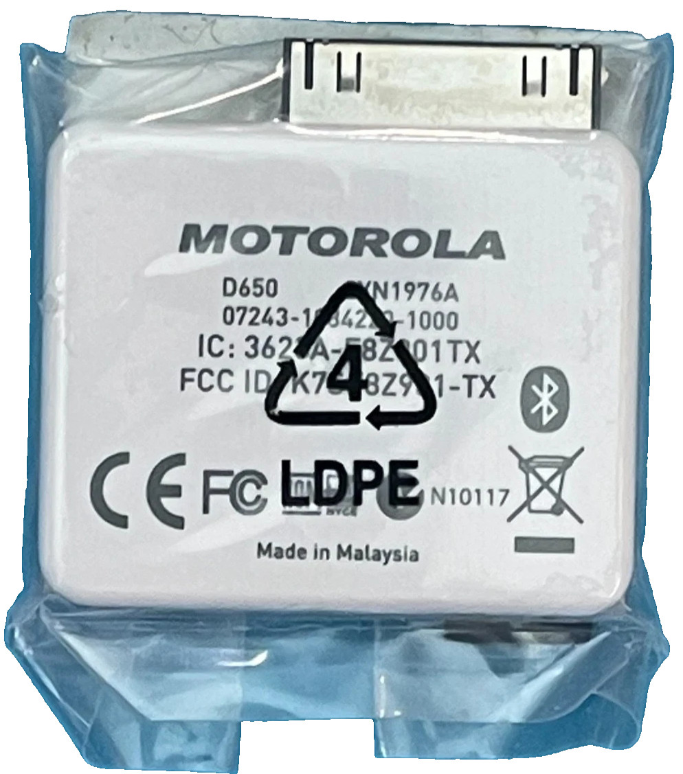 Motorola D650 Bluetooth Wireless Headphone Adapter SYN1976A For iPod MP3 Players