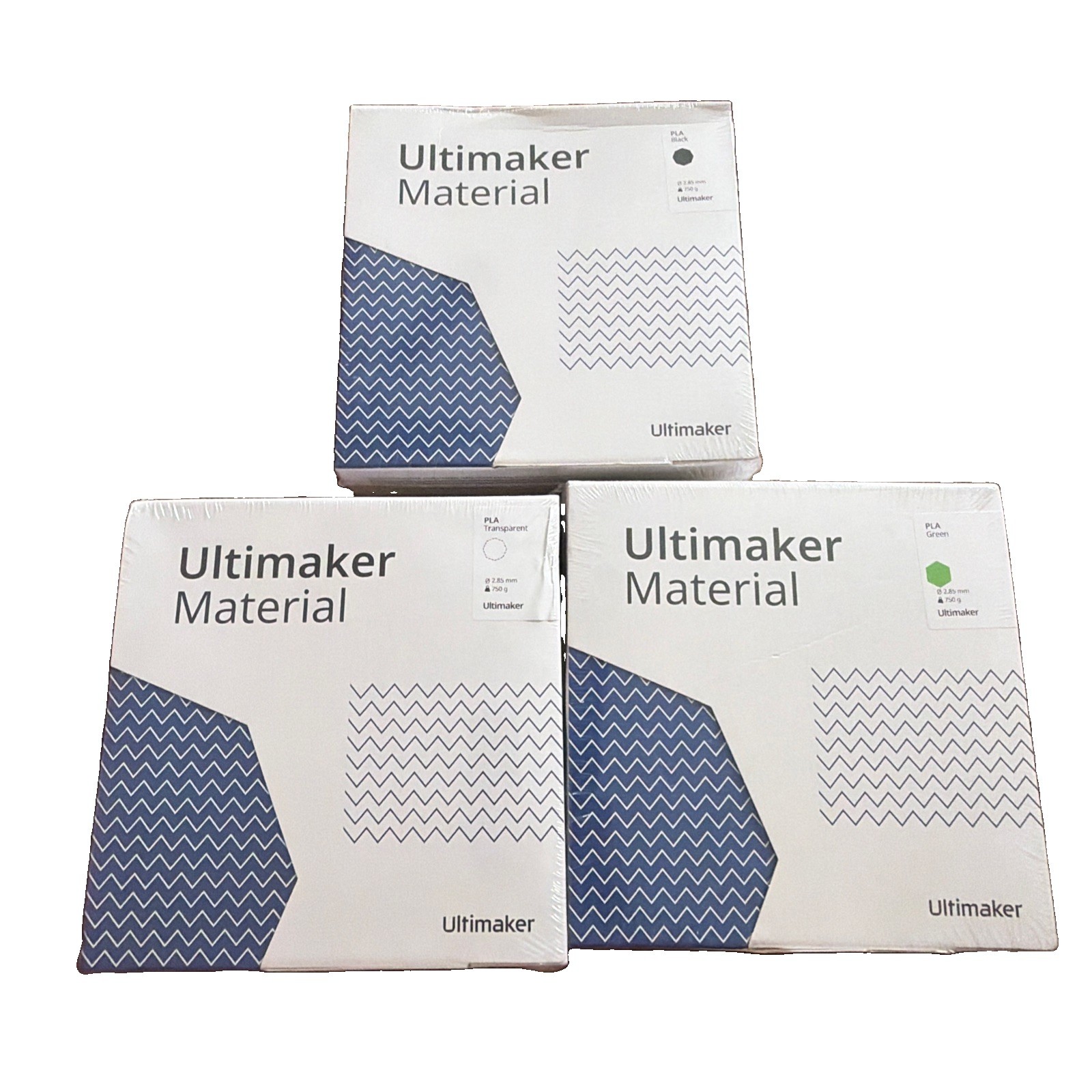 NEW3x Lot Genuine Ultimaker Material PLA 2.85mm 750g Black, Green, Transparent ￼