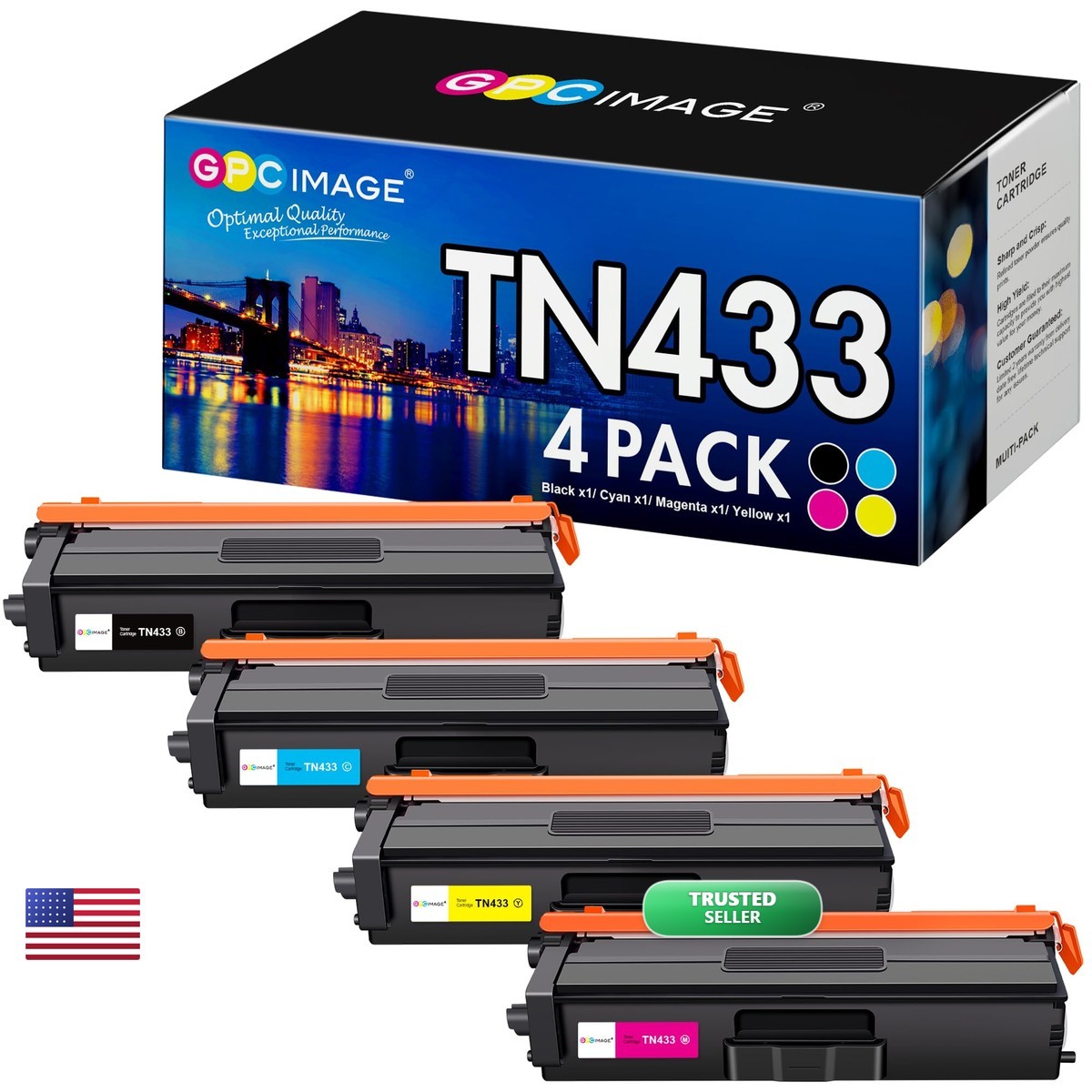 GPC Image Replacement for Brother TN433 Toner Cartridge 4 Pack