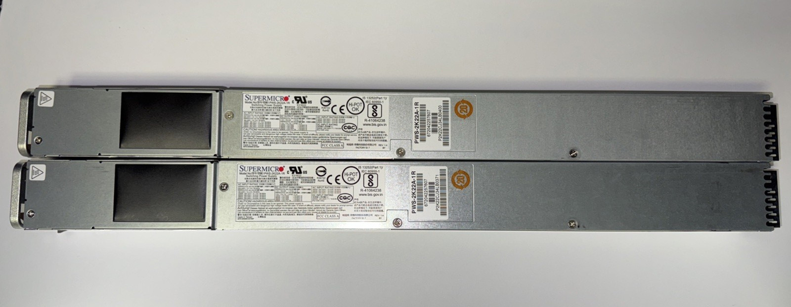 2 SuperMicro 1U 2200W 80 Plus Titanium Redundant Power Supply P/N: PWS-2K22A-1R