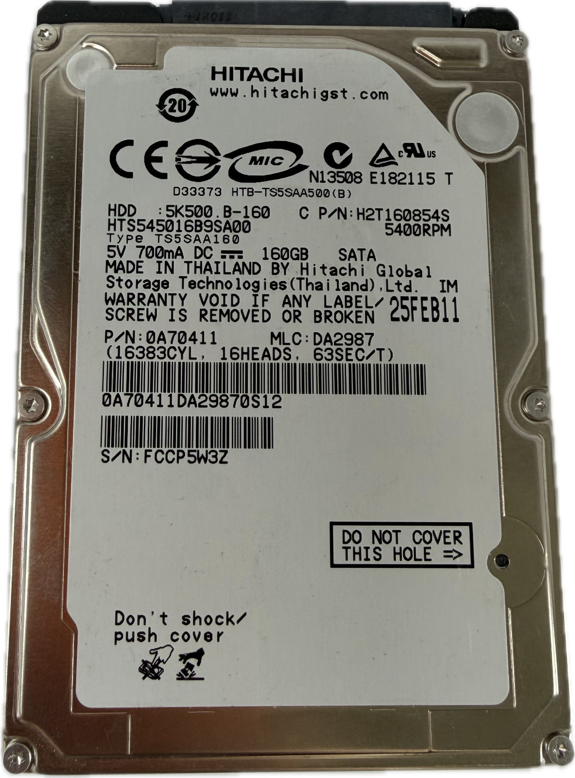 Hitachi 5K500 . B-160GB, 5400 RPM, 2.5"