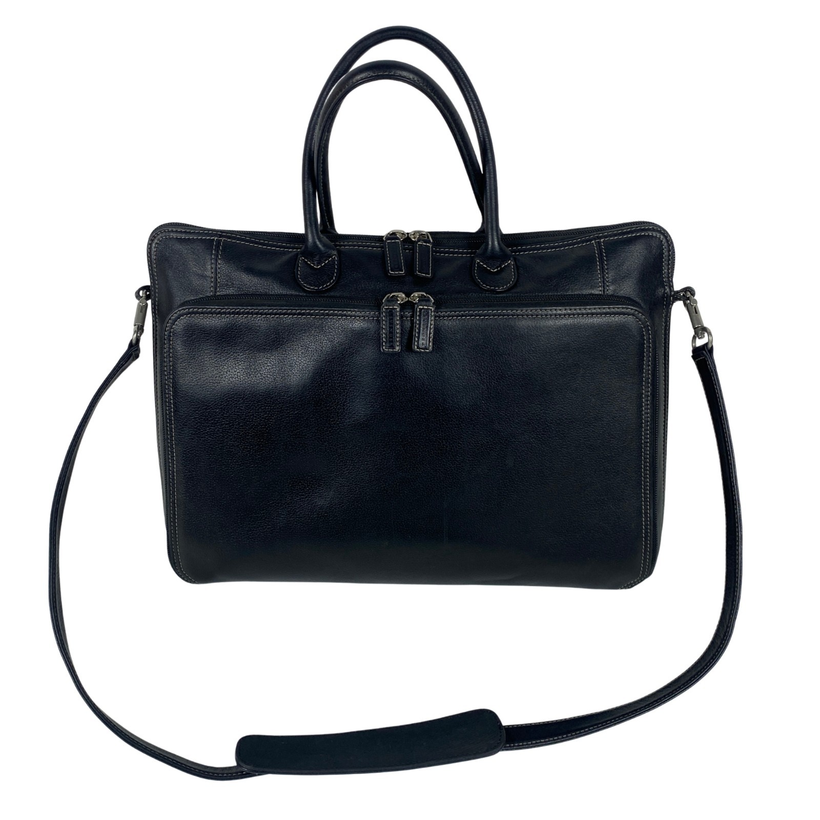 Levenger Black Leather Laptop Briefcase Business Portfolio Bag Shoulder Strap