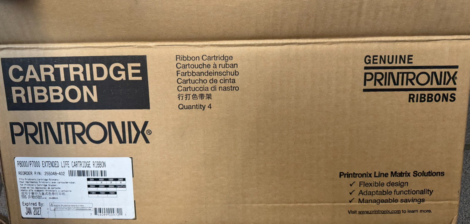 Printronix 255048-402 Extended Life Print Ribbon Four Pack (255048-402)