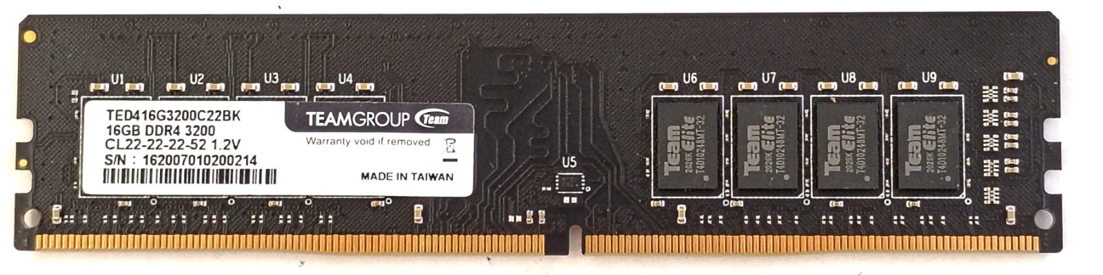 16GB Team Group  TED416G3200C22BK DDR4-3200 UDIMM CL22-22-52 1.2V Desktop Memory