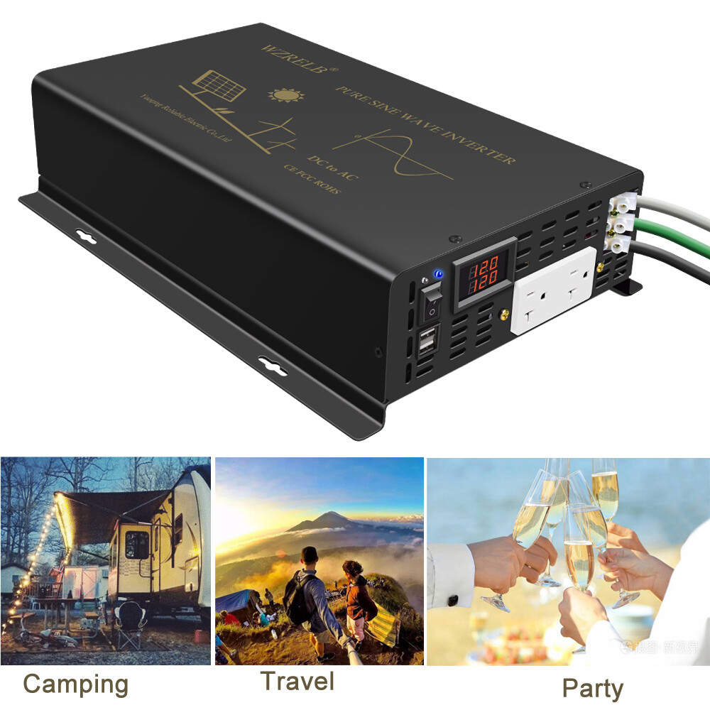 Pure Sine Wave Inverter 3000W 24V to 120V Power Converter Car Truck RV USB 2.4A