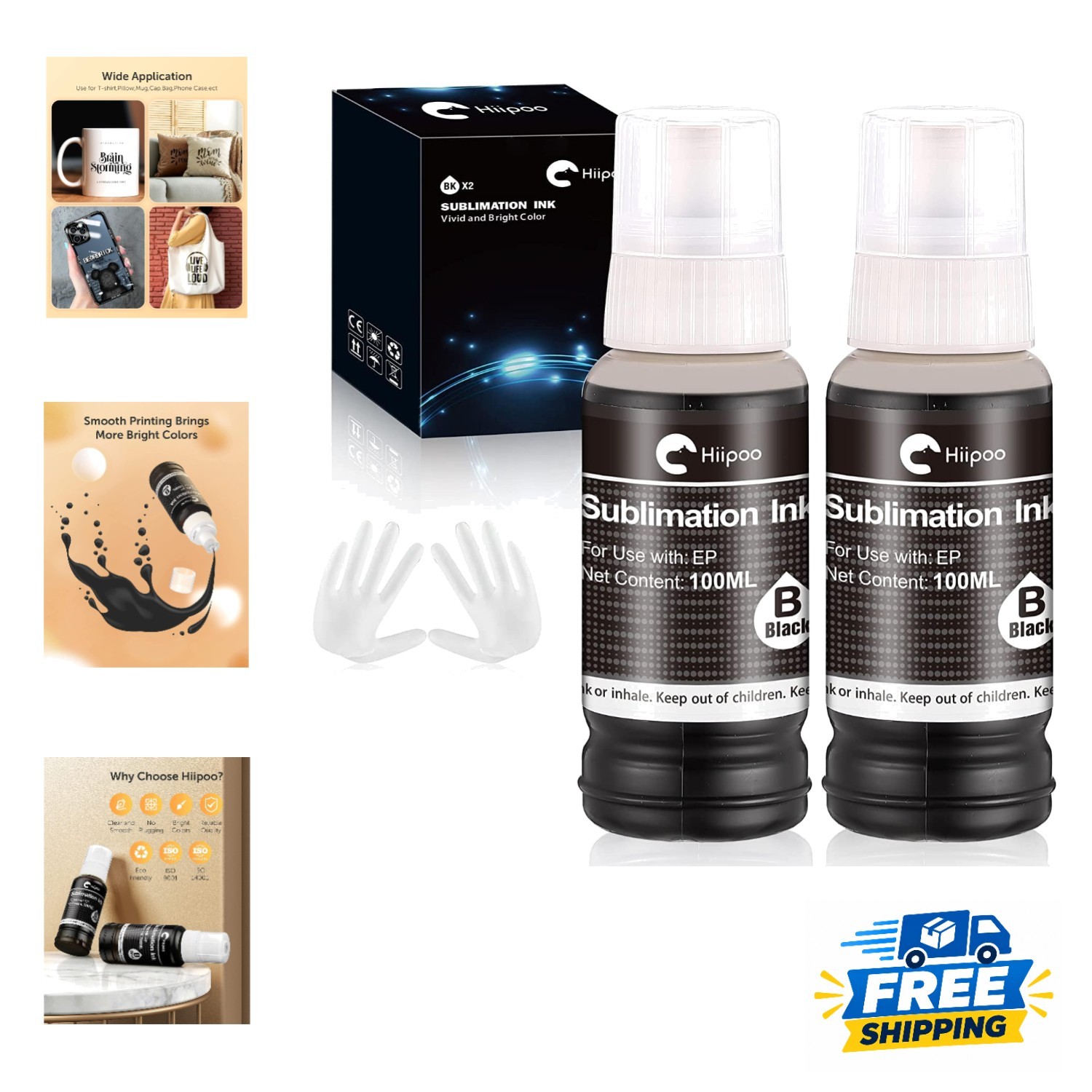 Vibrant Water-Based Sublimation Ink for DIY Projects - 2x100ml Black Bottles