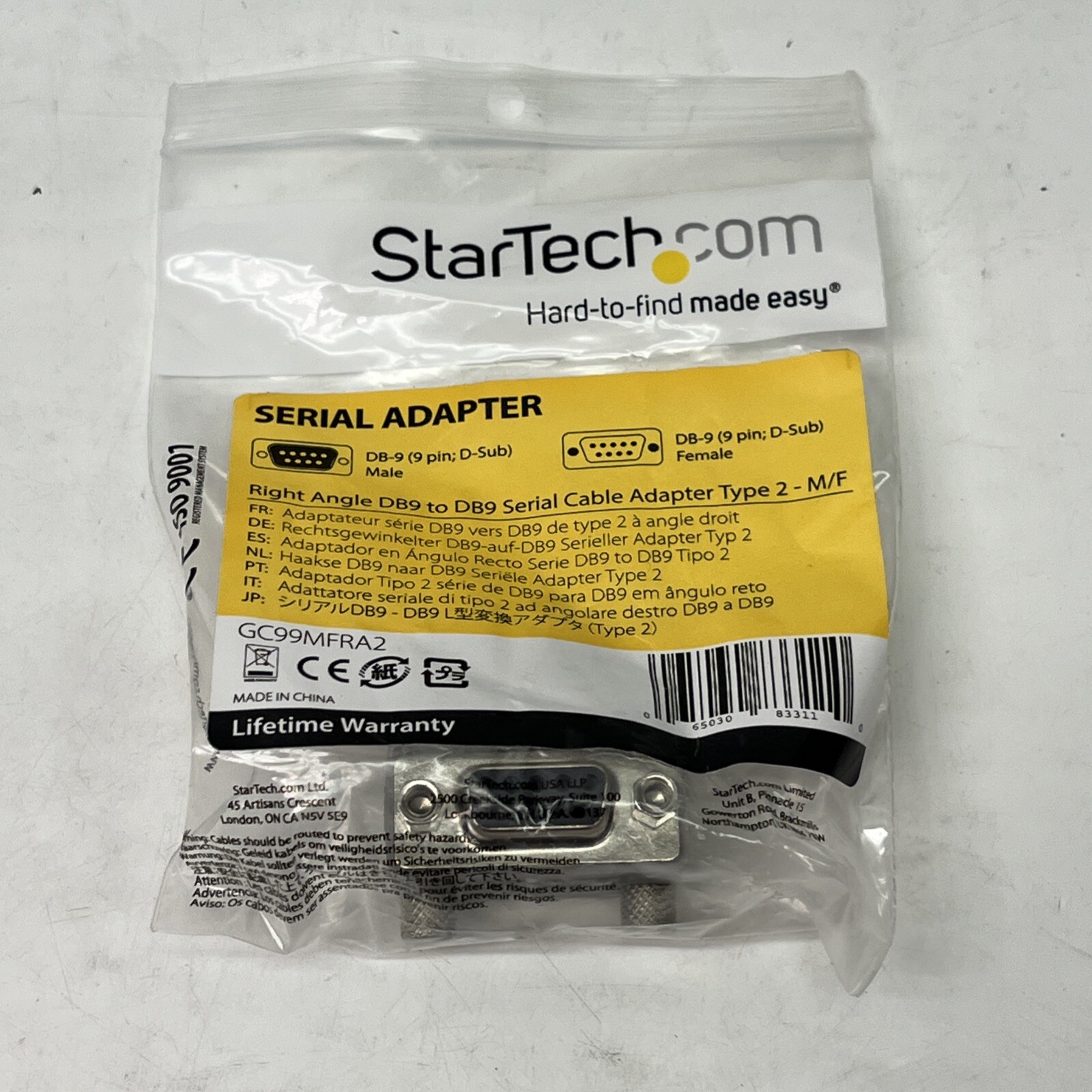 11pcs StarTech GC99MFRA2 Right Angle DB9 to DB9 Serial Cable Adapter Type 2 M/F