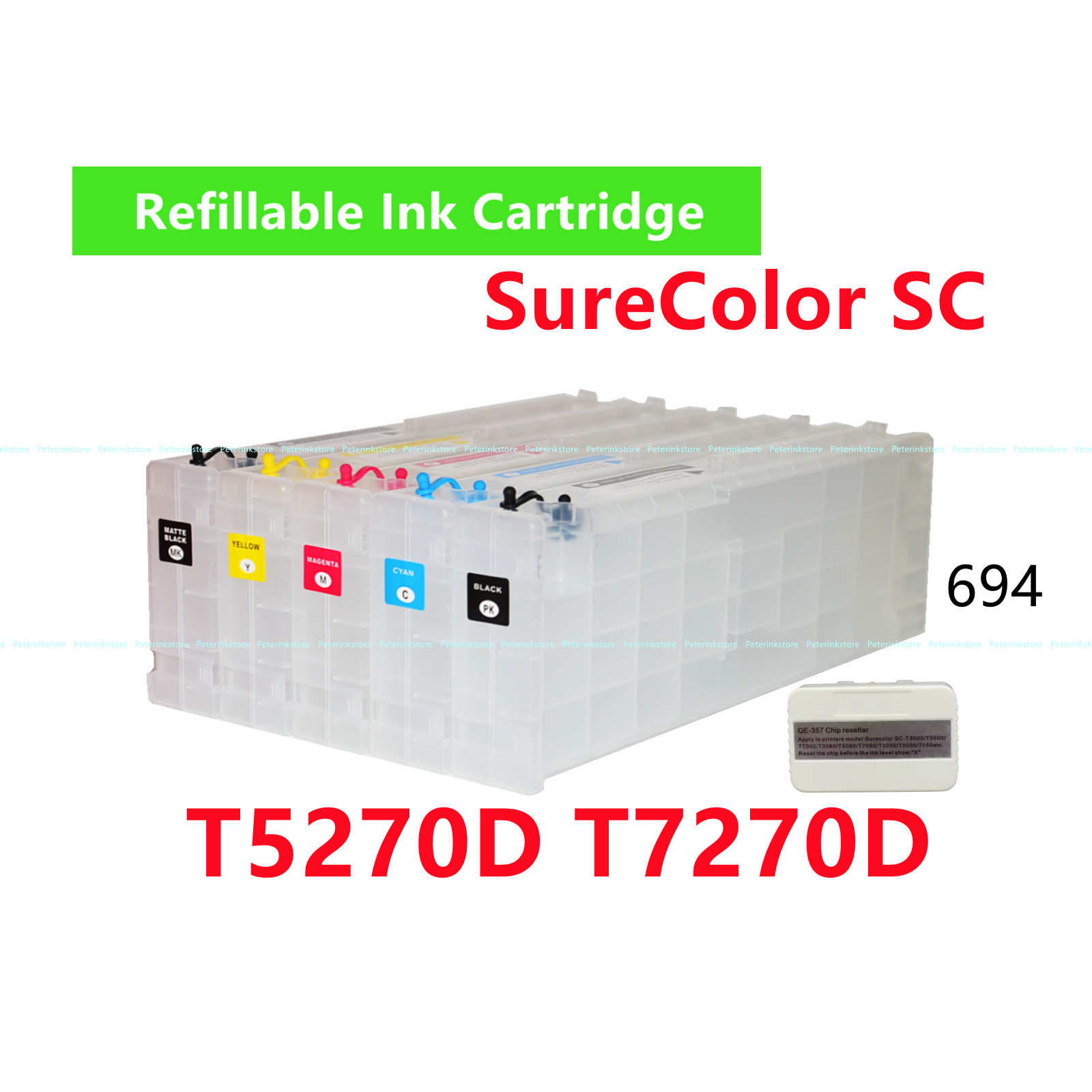 5 Empty Refillable Ink Cartridge T694 694 T7270D T5270D Printer chip resetter