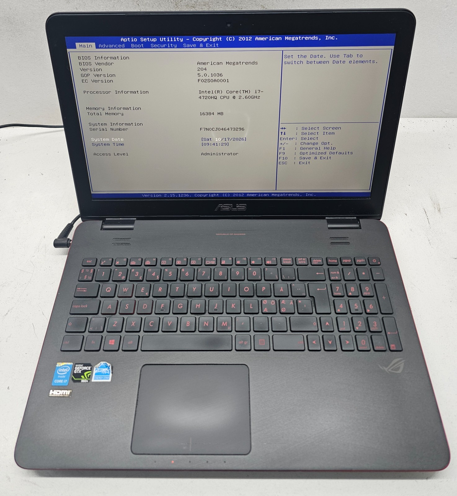 Asus ROG G551J Laptop Intel Core i7-4720HQ 16GB Ram NO HD/OS (FL)