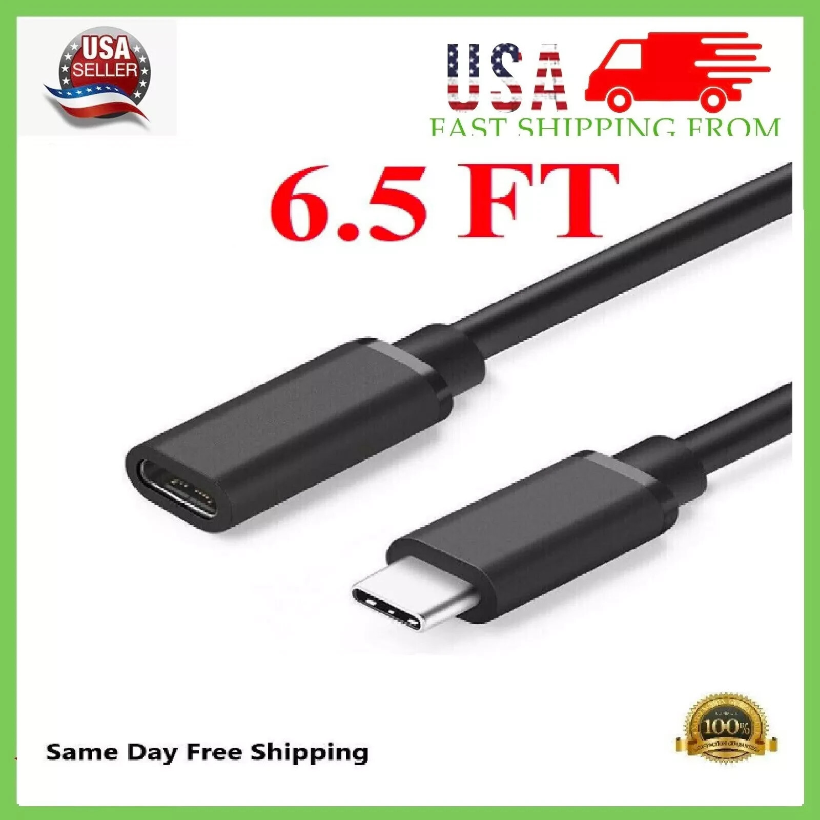 1/3/6 Feet Type C USB 3.1 Male to USB-C Female Extension Data Cable Cord Black