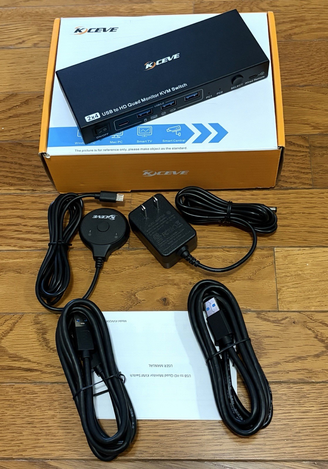 KCEVE Dual Monitor KVM Switch 2 Monitors 4 Computers USB-C HDMI 4K ~ NEW
