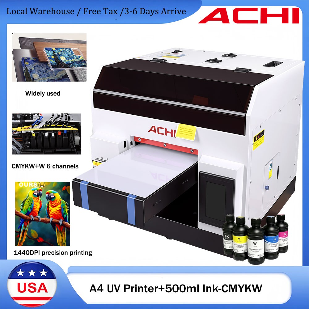 【US】ACHI A4 UV Printer Epson L800 Inkjet Printer For Phone Case Metal Glass Wood