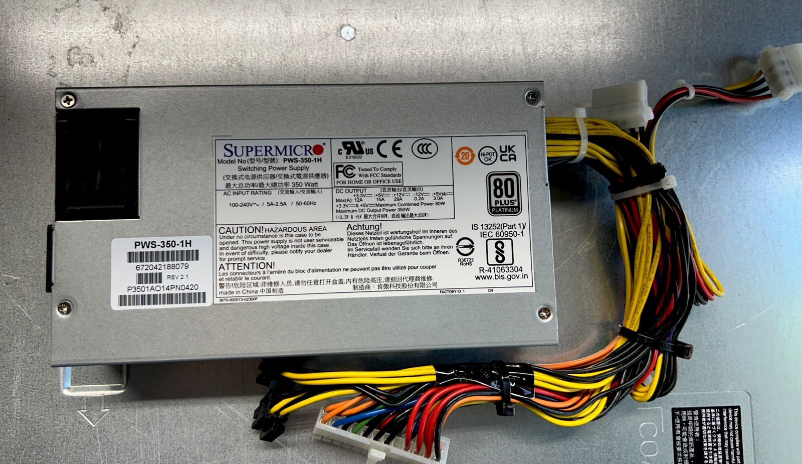Supermicro PWS-350-1H 350W 1U Multi-Output Power Supply.#35