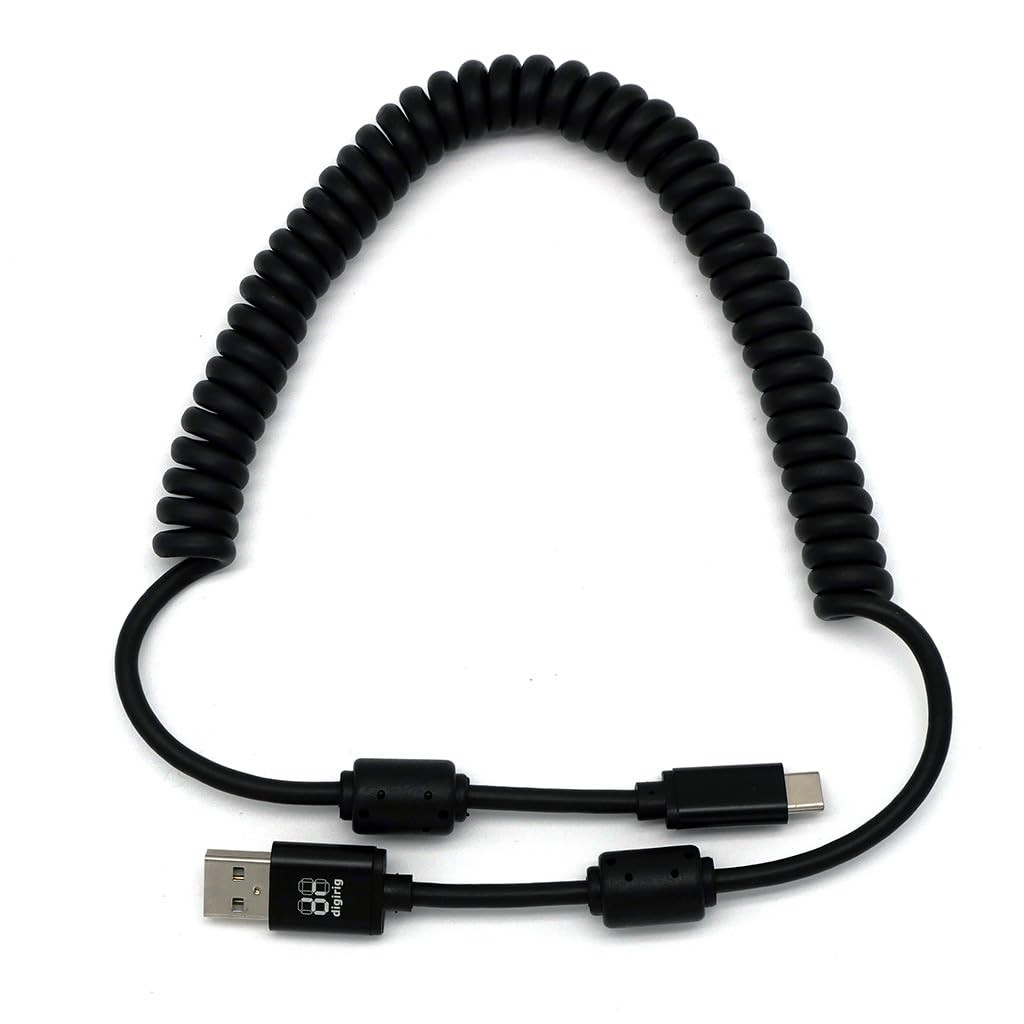 Coiled Shielded USB-A to USB-C Cable with Ferrites