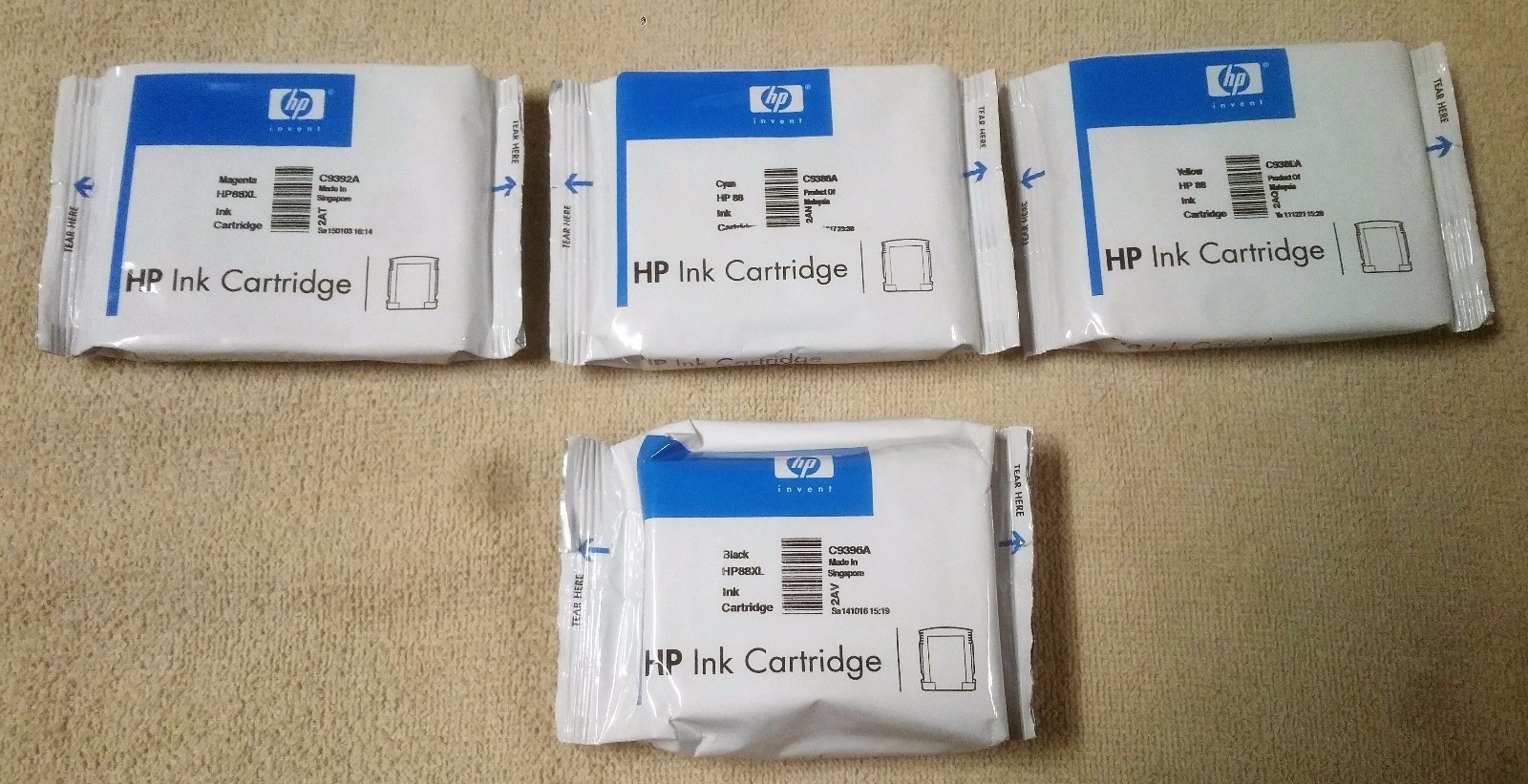 HP 88 Ink Inkjet 4 Print Cartridges Set Black Yellow Magenta Cyan New