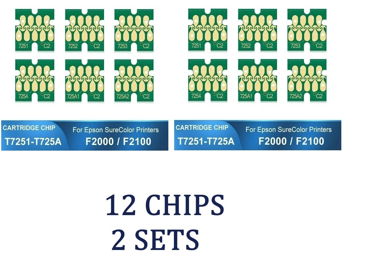12 *New Replacement T7251-T725A Ink Cartridge Chip For SureColor F2000 F2100