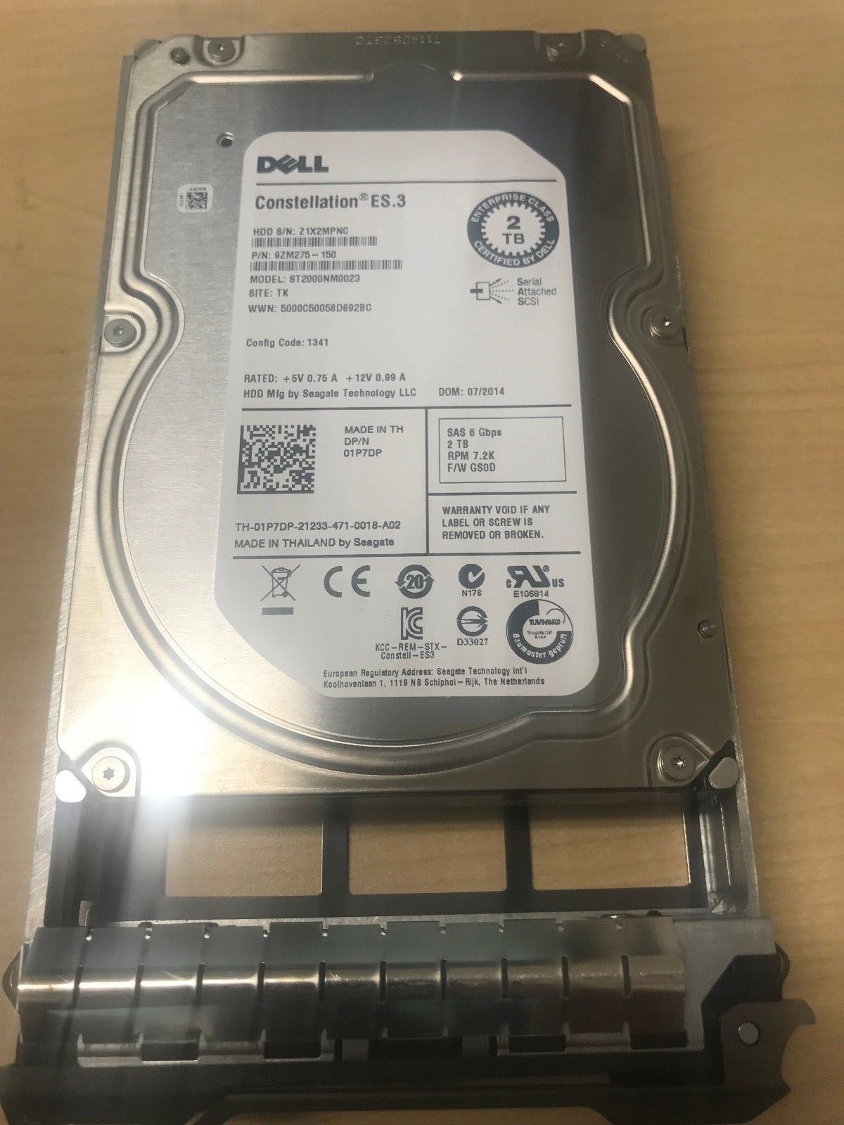 1P7DP 01P7DP DELL CONSTELLATION ES.3 2TB 6G 7.2K LFF 3.5" SAS HDD HARD DRIVE
