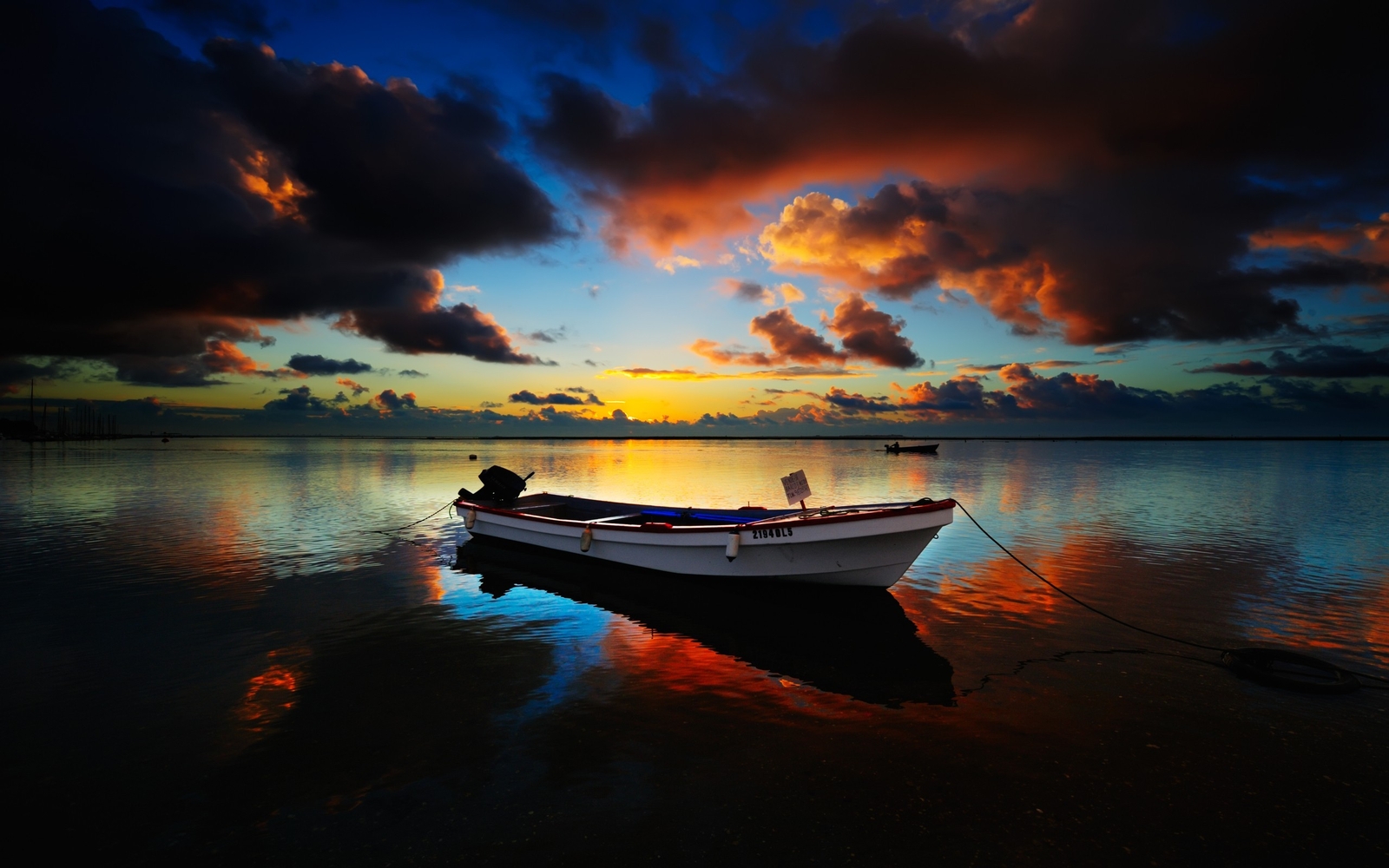 Landscape nature boat sunset calm clouds horizon sky Custom Gaming Mat Desk