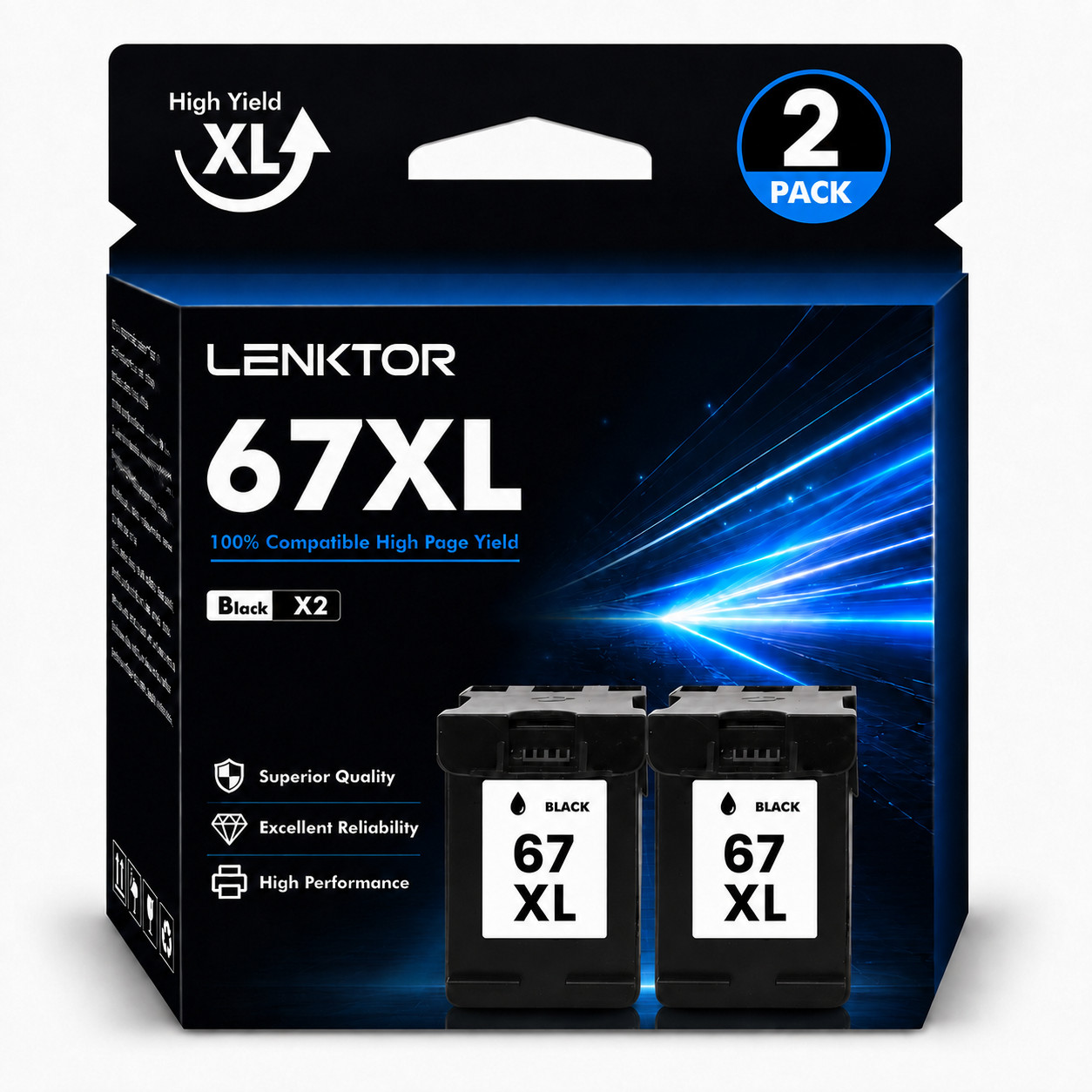 67XL 2BK High Yield Ink Cartridge for Deskjet 2755 4155 4255 2855 Envy 6055 6455