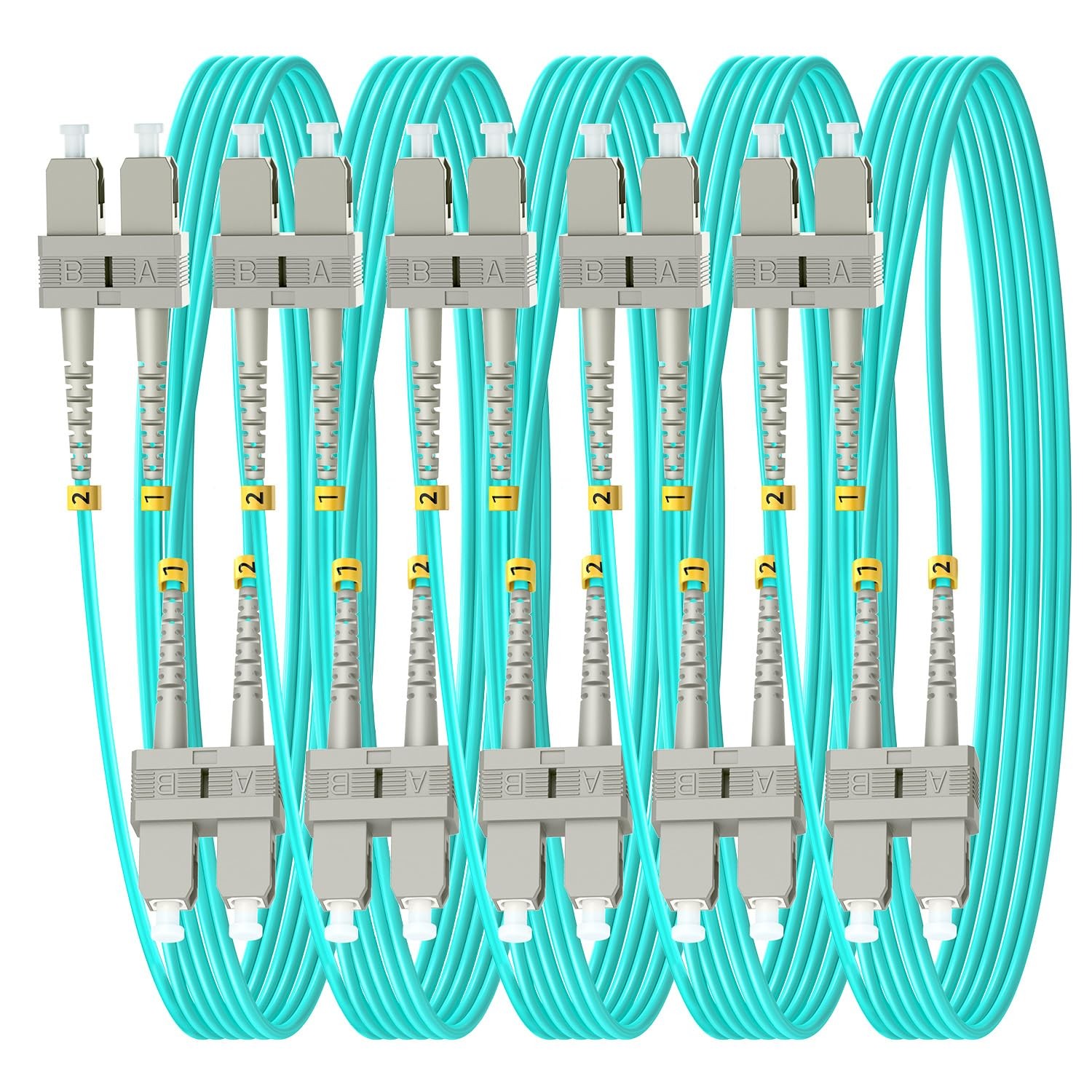 5 PCS 6ft 2m OM3 SC to SC Duplex Multimode Fiber Patch Cable 10G