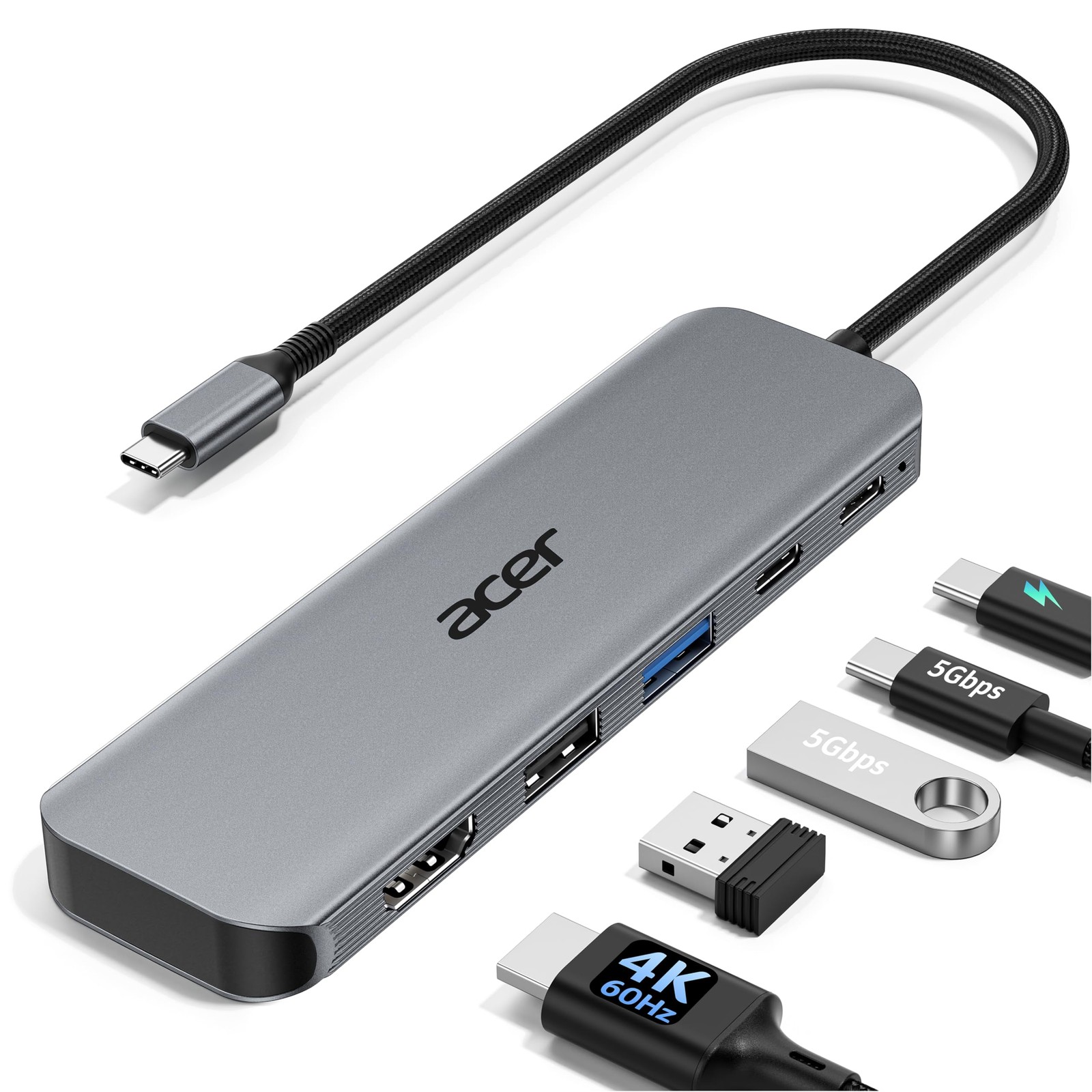 Acer USB C Hub, 5-in-1 USBC to HDMI Adapter with 4K@60Hz for Laptop/Mac
