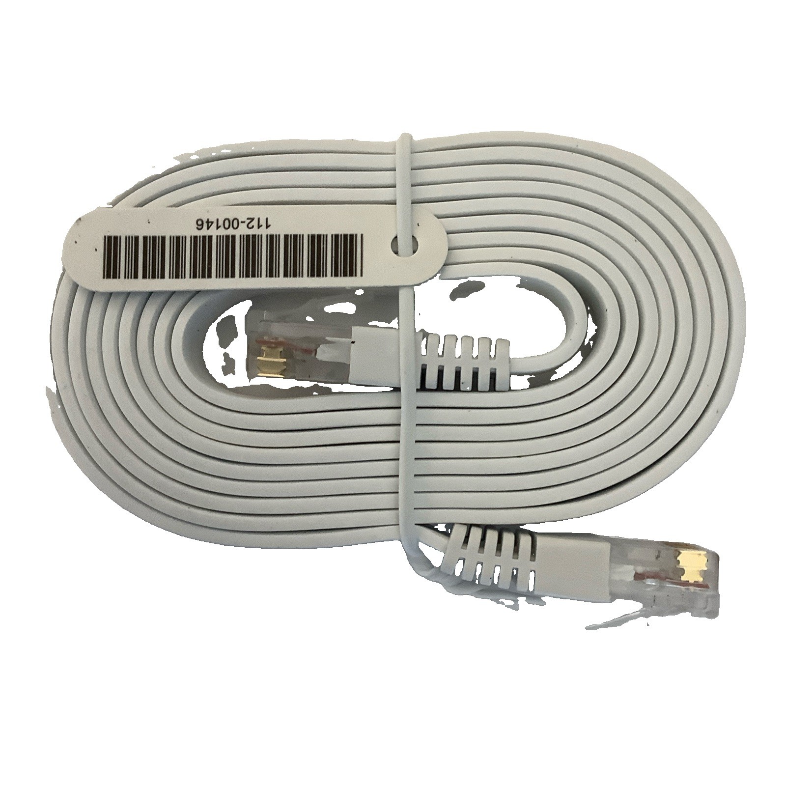 White flat Ethernet network patch cable with RJ45 connectors