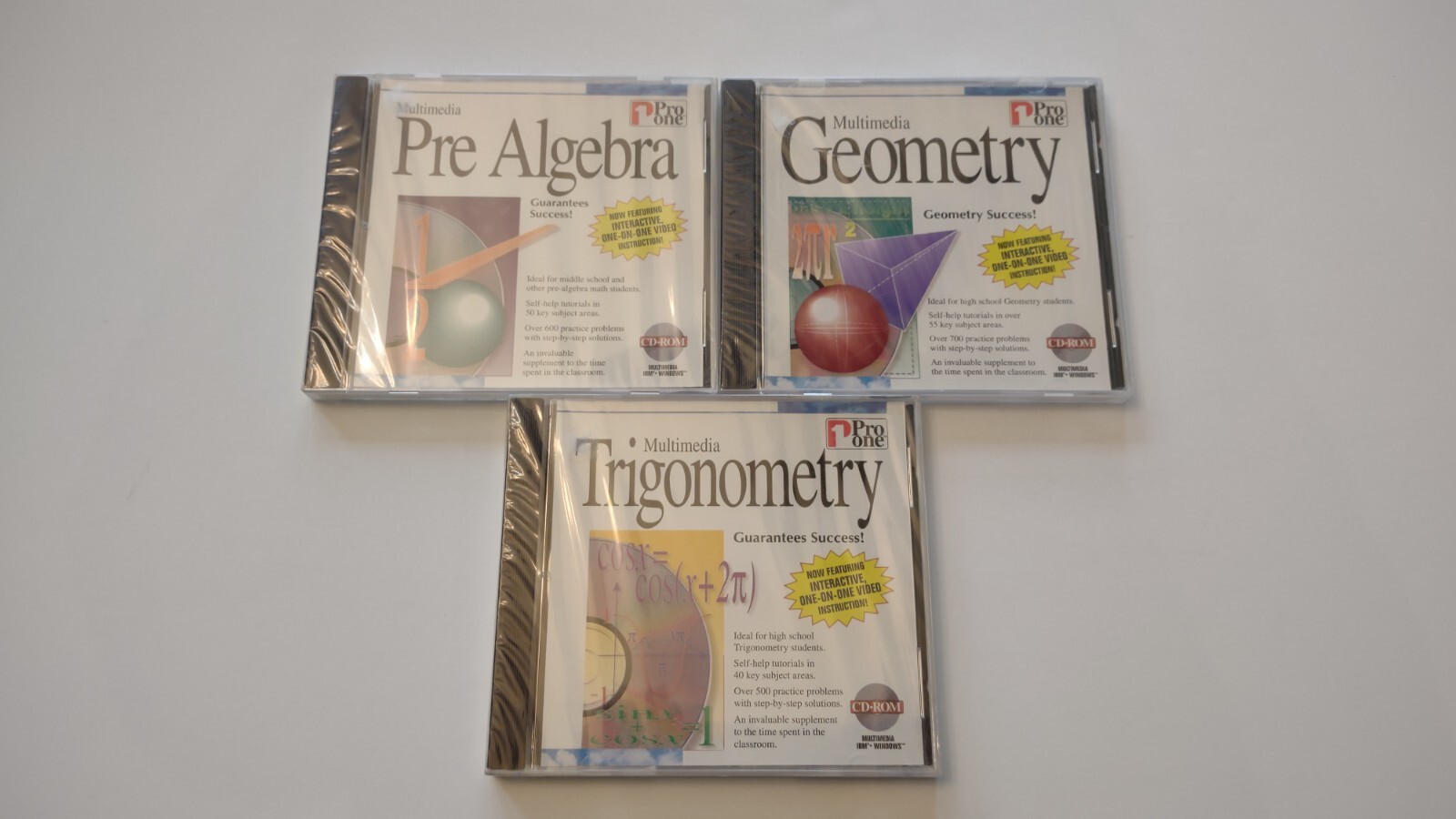 Multimedia Pre Algebra, Geometry,  Trigonometry PC, 1995, Pro One New/Sealed