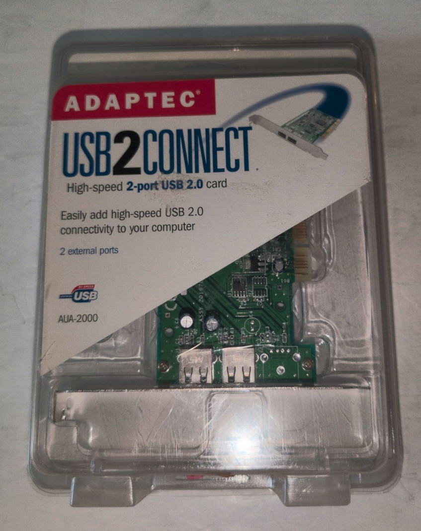 USB 2.0 PCI Card - 2‑Port – Adaptec USB2Connect AUA‑2000CS – New Open Box