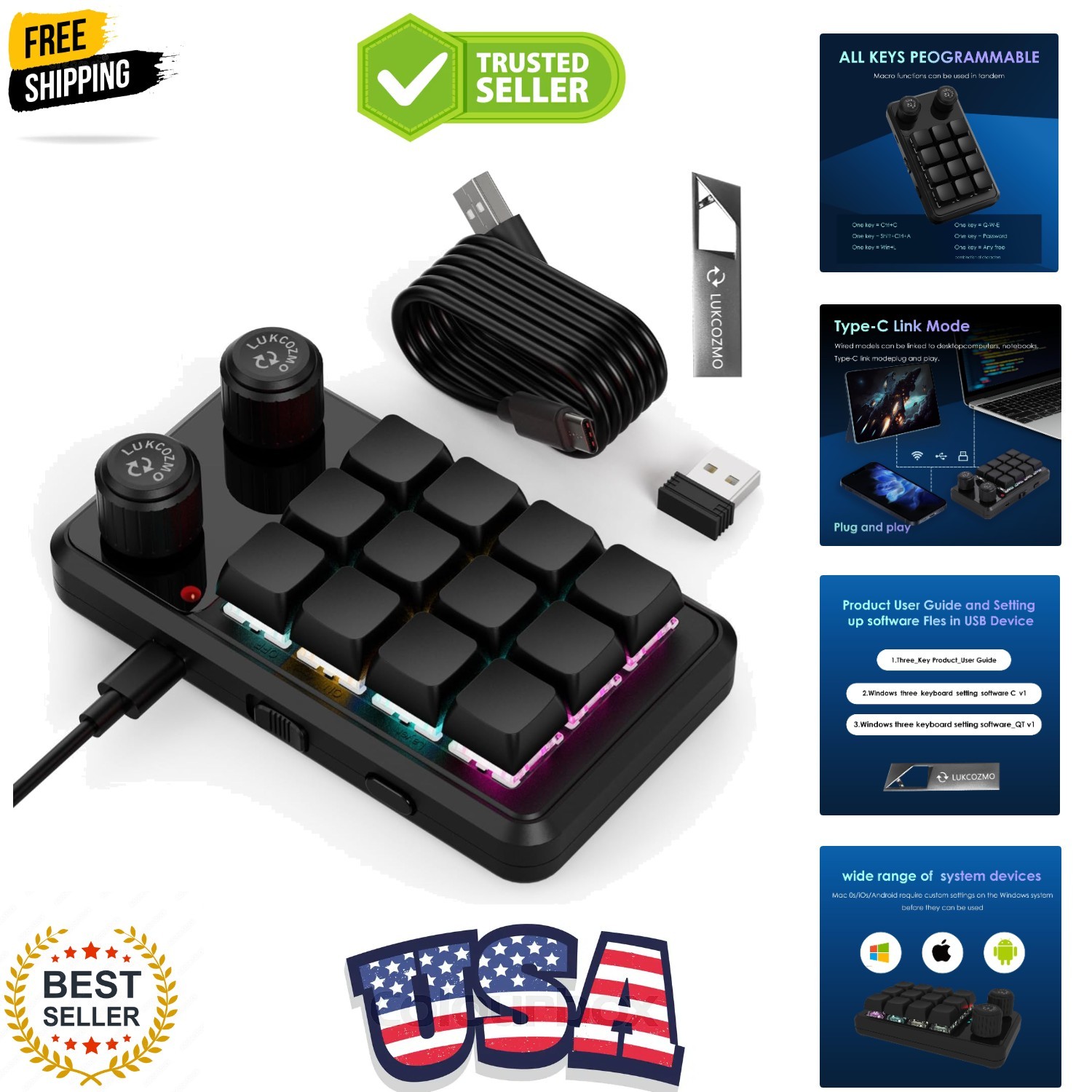 Macro Pad Macropad Programmable Keypad Customized 12-Key Mini Mechanical Gami...