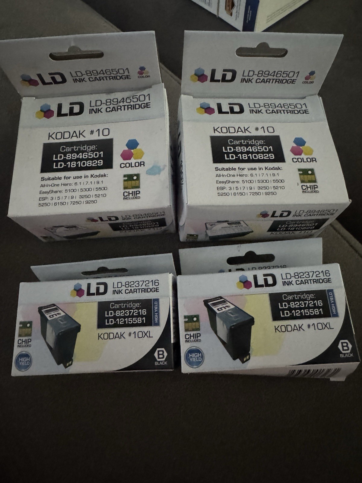 4 Pack (2 Bk/2 Color) #10 Ink Cartridges For Kodak 10BXL 10C